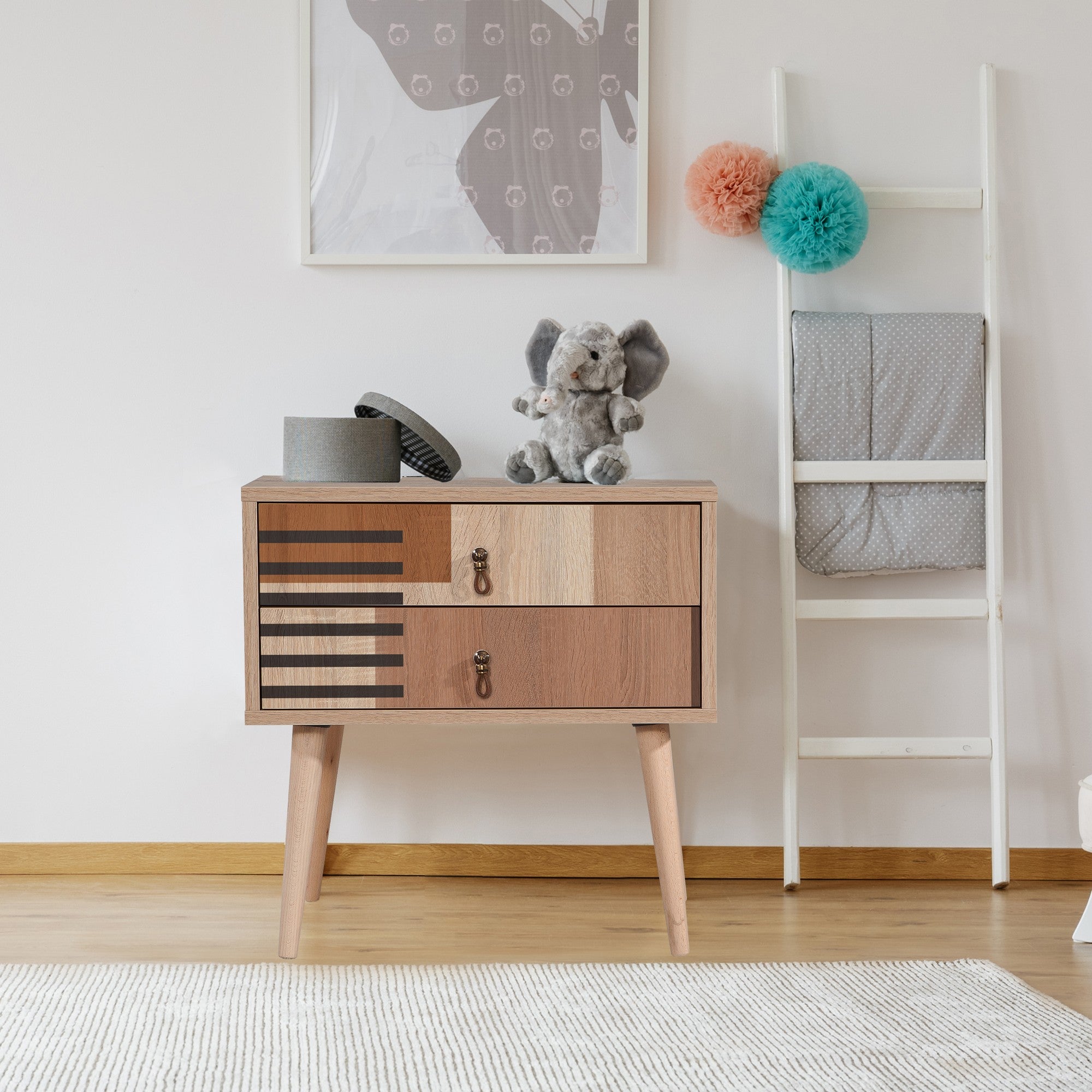 Mesa de cabeceira moderna – 60 cm x 61 cm x 40 cm – madeira – painel de partículas revestido em melamina