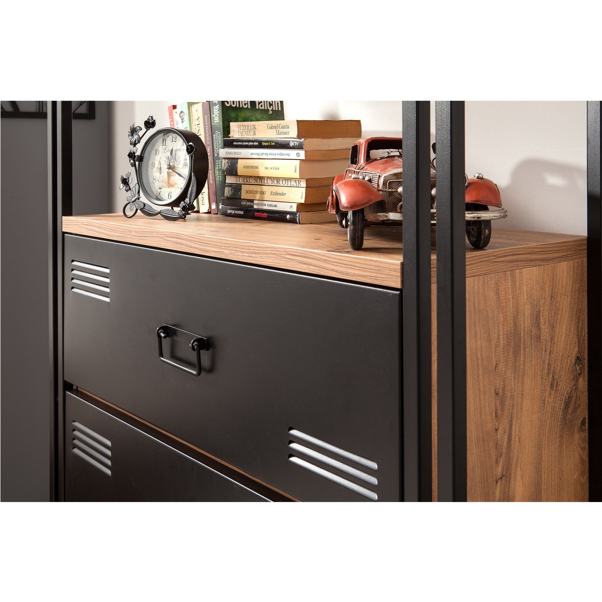 Estante Industrial – 90x180x35 cm – Preto e Pinho Atlântico – Melamina