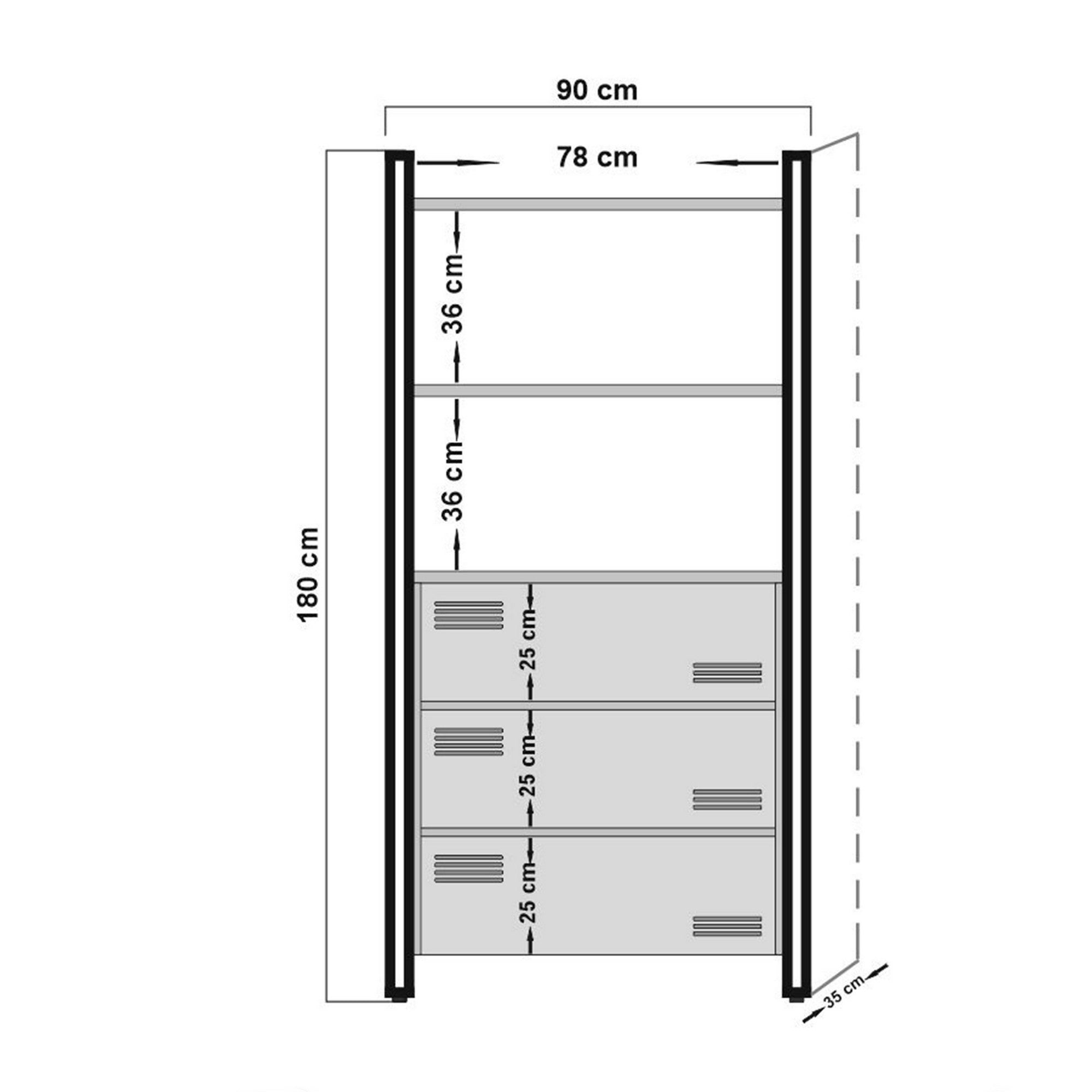 Estante Industrial – 90x180x35 cm – Preto e Pinho Atlântico – Melamina