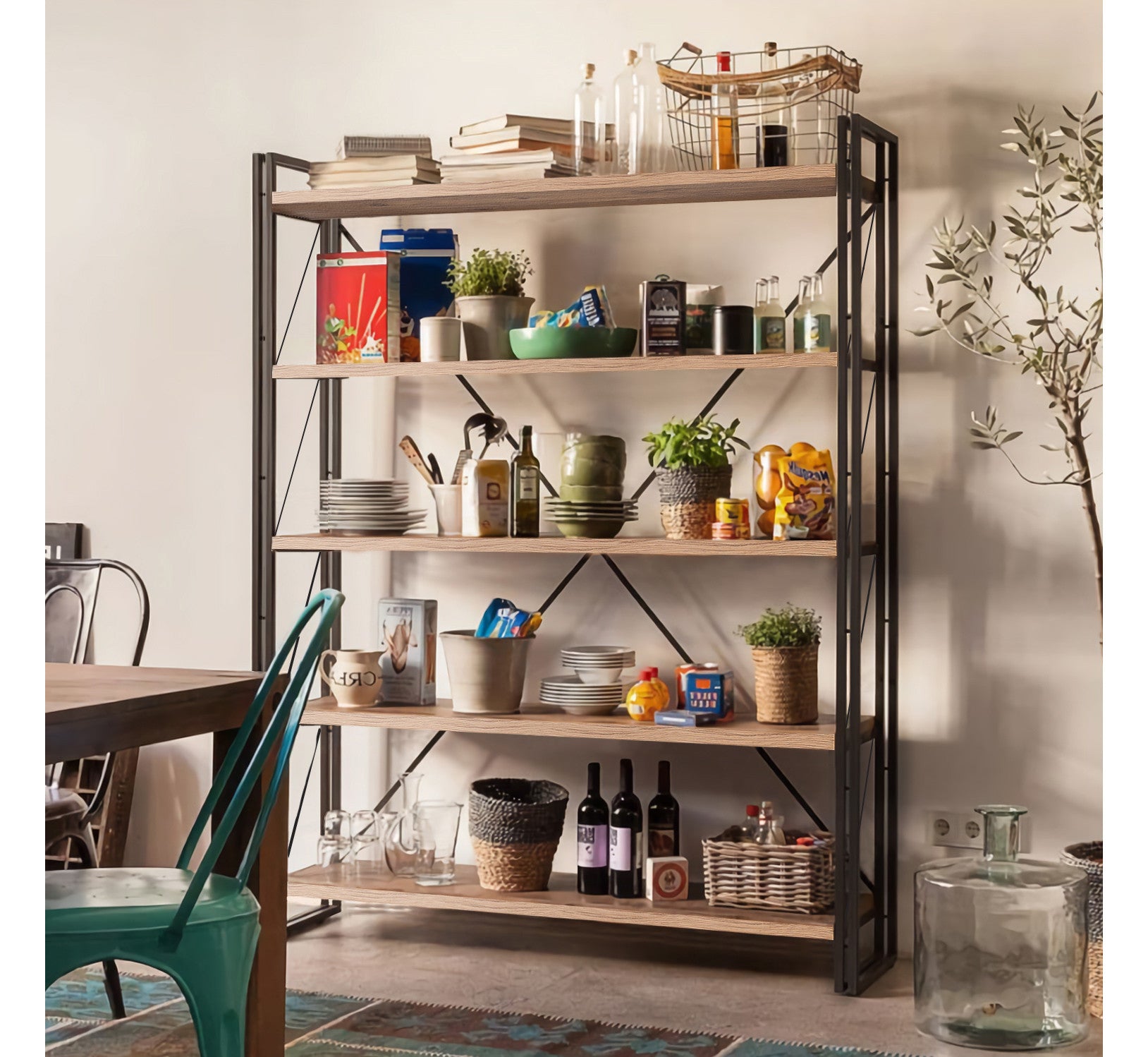 Estante Industrial – 130 x 180 x 35 cm – Pinheiro Atlântico e Preto – Melamina