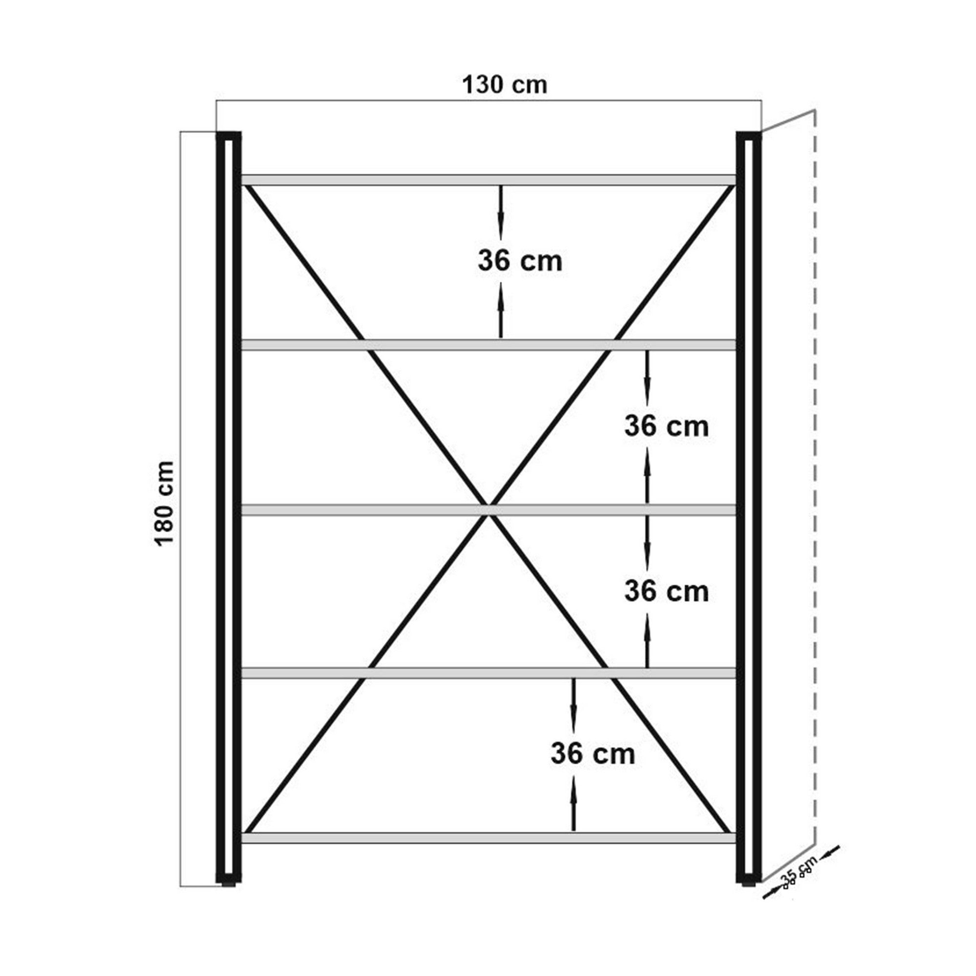Estante Industrial – 130 x 180 x 35 cm – Pinheiro Atlântico e Preto – Melamina