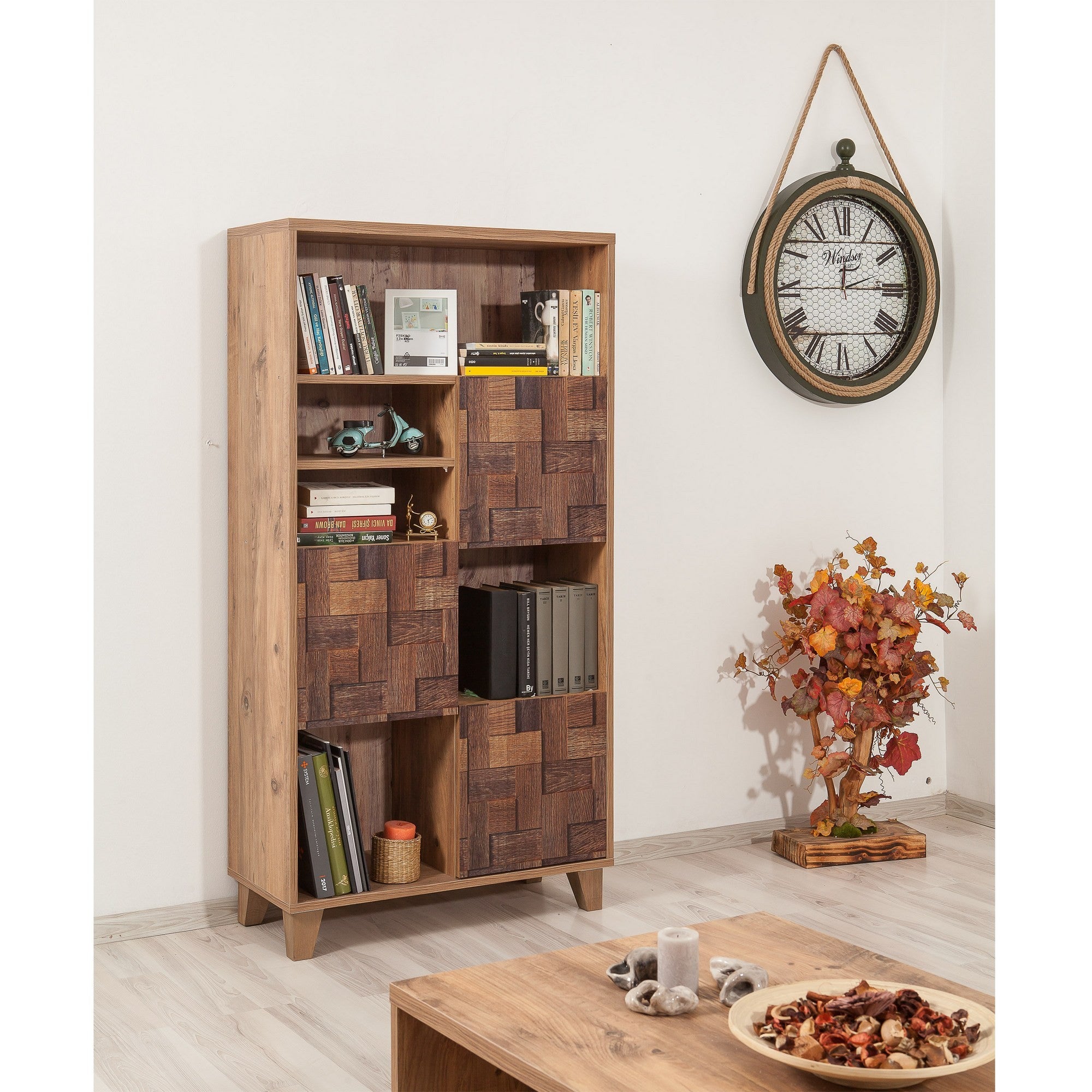 Estante elegante – 80 x 155 x 36 cm – Pinho Atlântico – Melamina