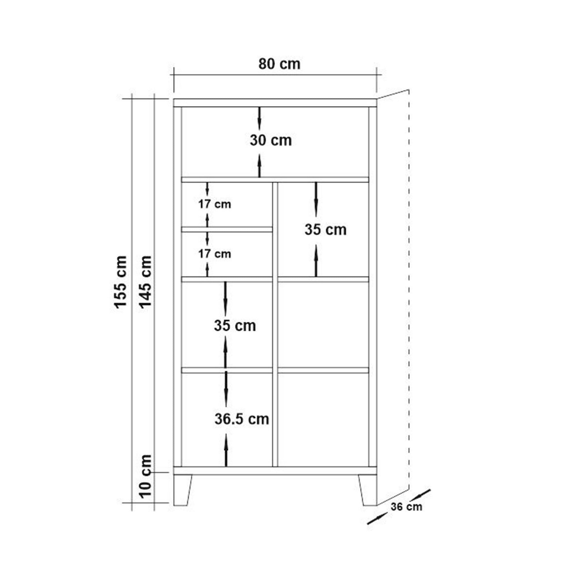 Estante em MDF revestido de melamina – 80 x 152 x 36 cm – Pinheiro Atlântico