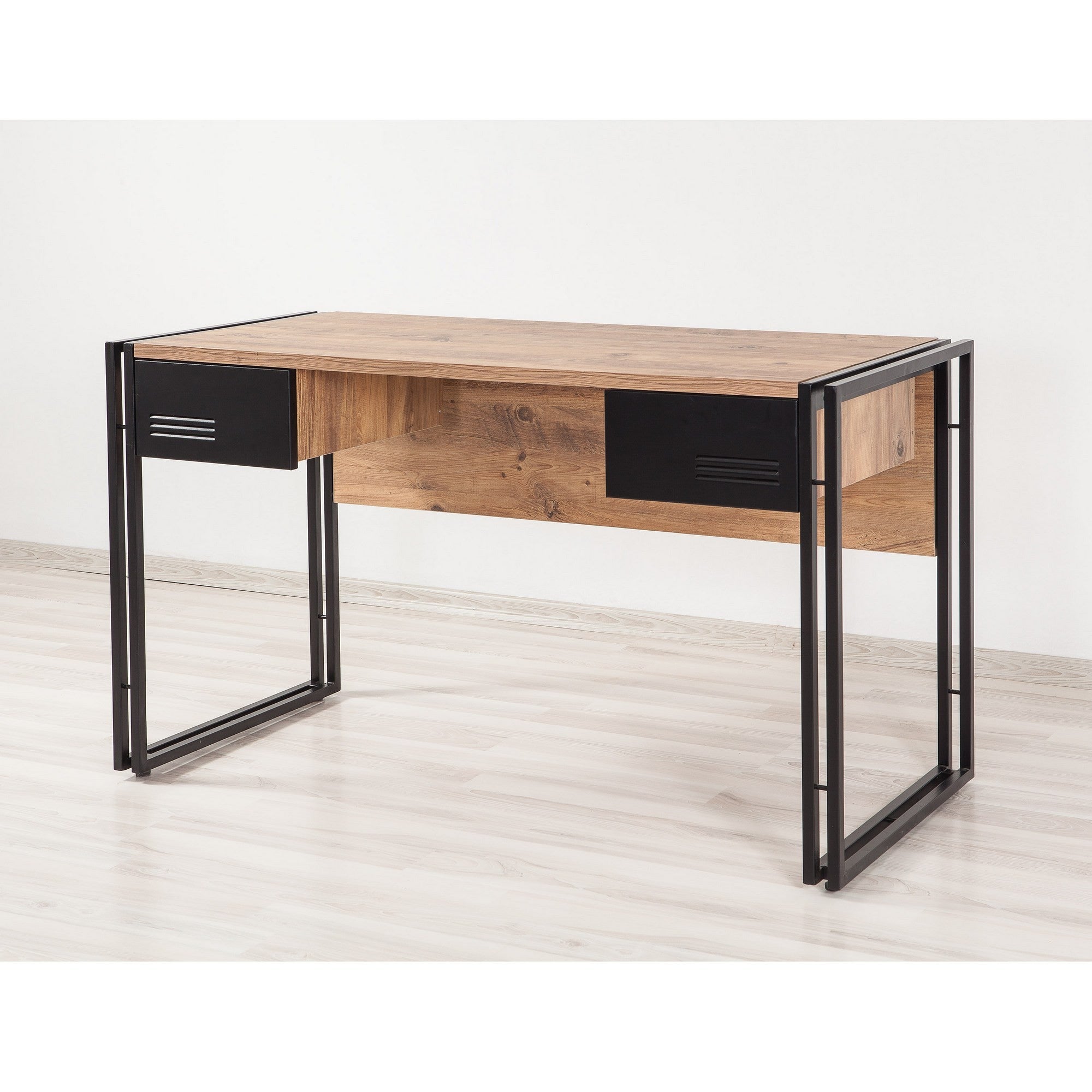 Secretária de Estudo/Escritório Industrial – 139 x 75 x 60 cm – Pinho Atlântico e Preto – 100% Melamina
