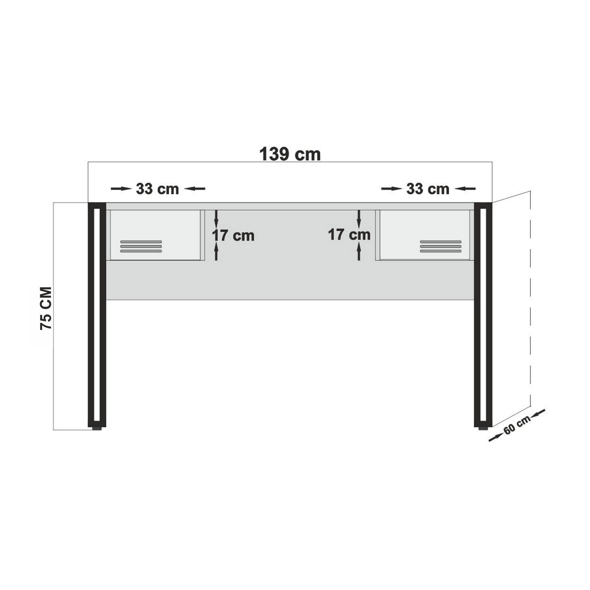 Secretária de Estudo/Escritório Industrial – 139 x 75 x 60 cm – Pinho Atlântico e Preto – 100% Melamina