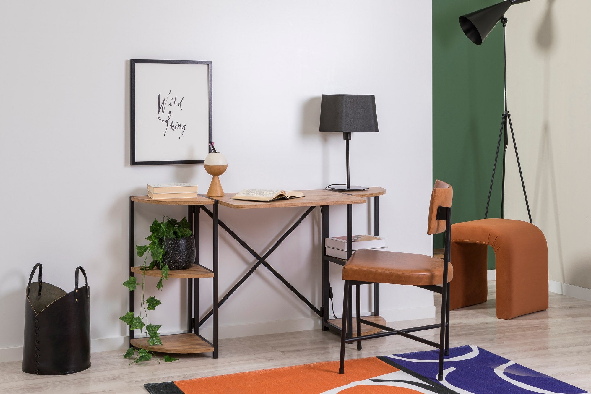 Secretária de Estudo/Escritório Elegante, Pinho Atlântico e Preto, 138 x 75 x 34 cm | Painel de Partículas 100% Revestido em Melamina, 18 mm de Espessura, Estrutura de Metal Resistente | Ideal para Escritório em Casa e Estudo