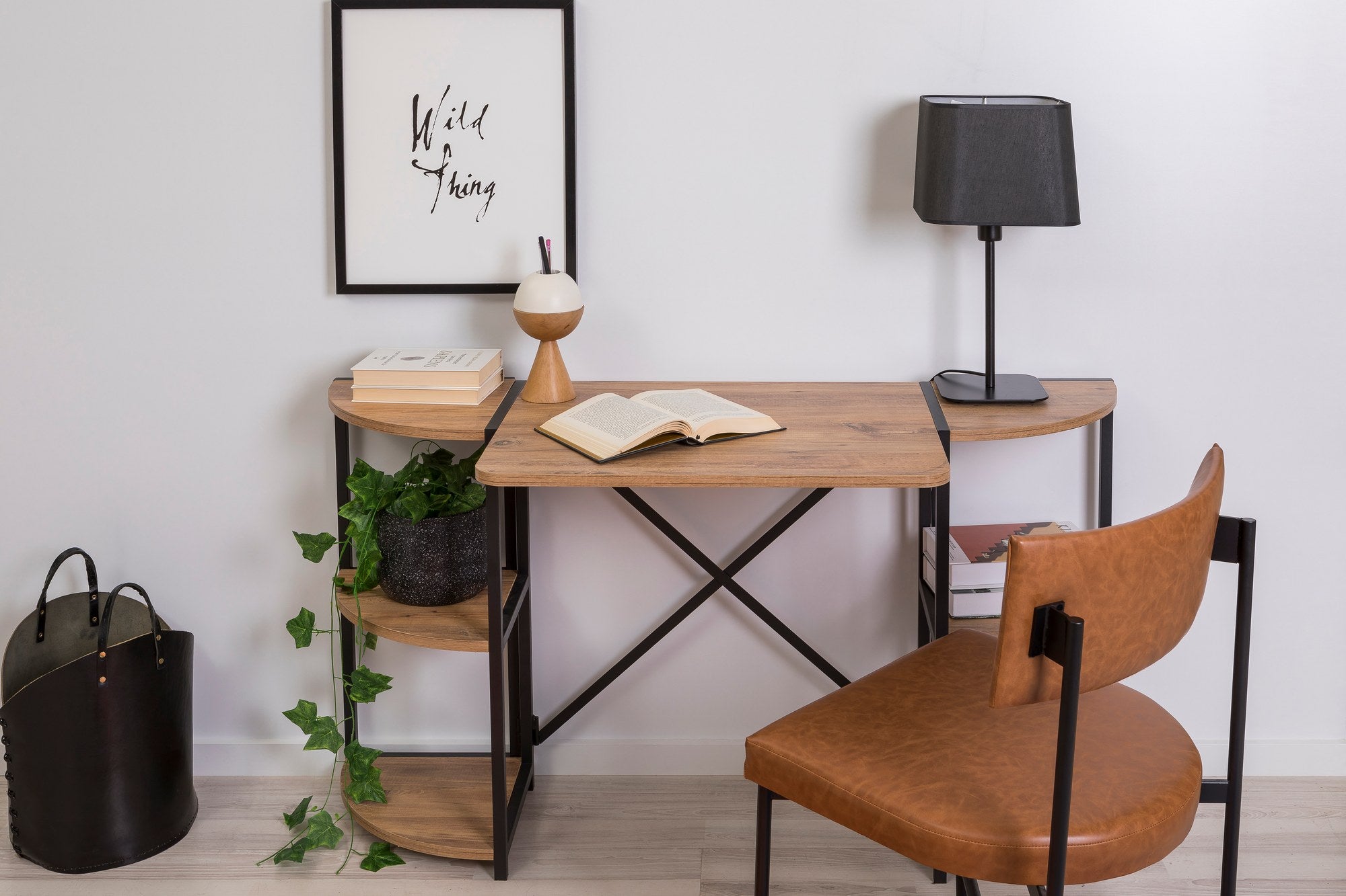 Secretária de Estudo/Escritório Elegante, Pinho Atlântico e Preto, 138 x 75 x 34 cm | Painel de Partículas 100% Revestido em Melamina, 18 mm de Espessura, Estrutura de Metal Resistente | Ideal para Escritório em Casa e Estudo