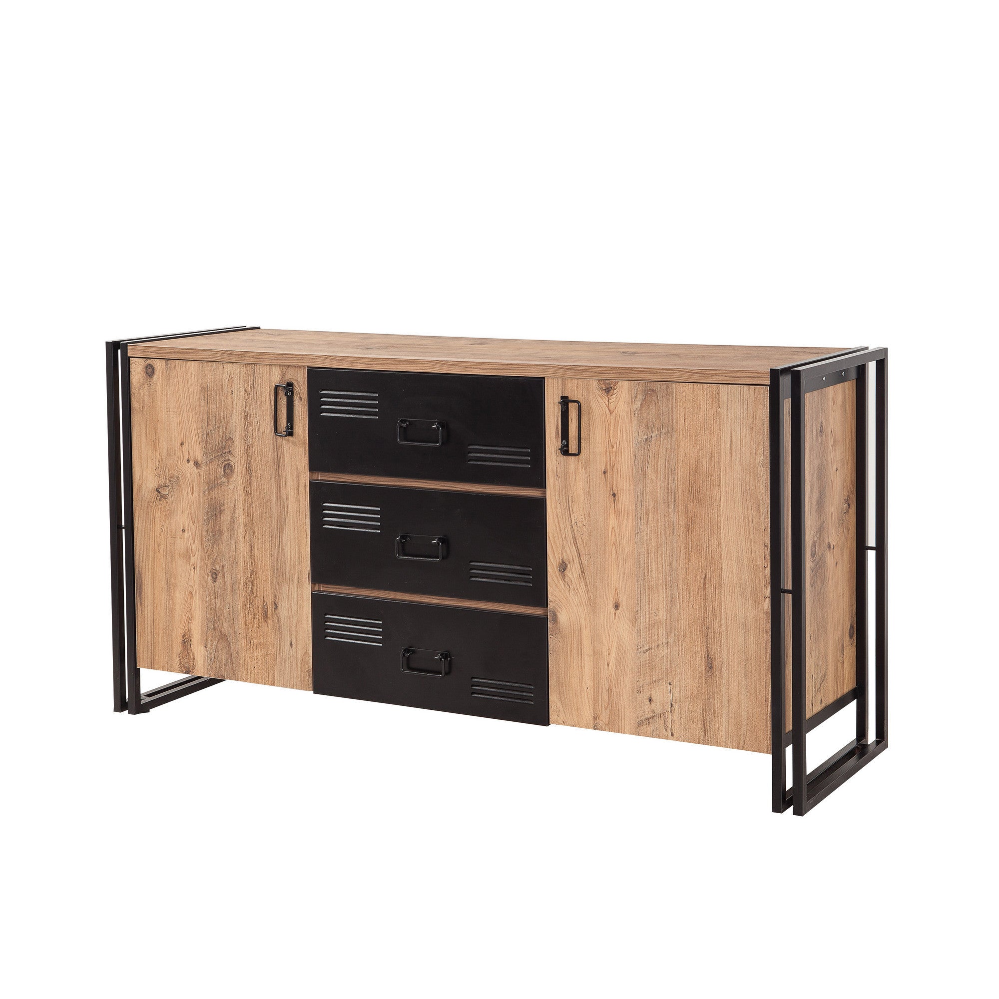 Aparador Industrial – 160 x 80 x 45 cm – Pinho Atlântico e Preto – Melamina e Metal