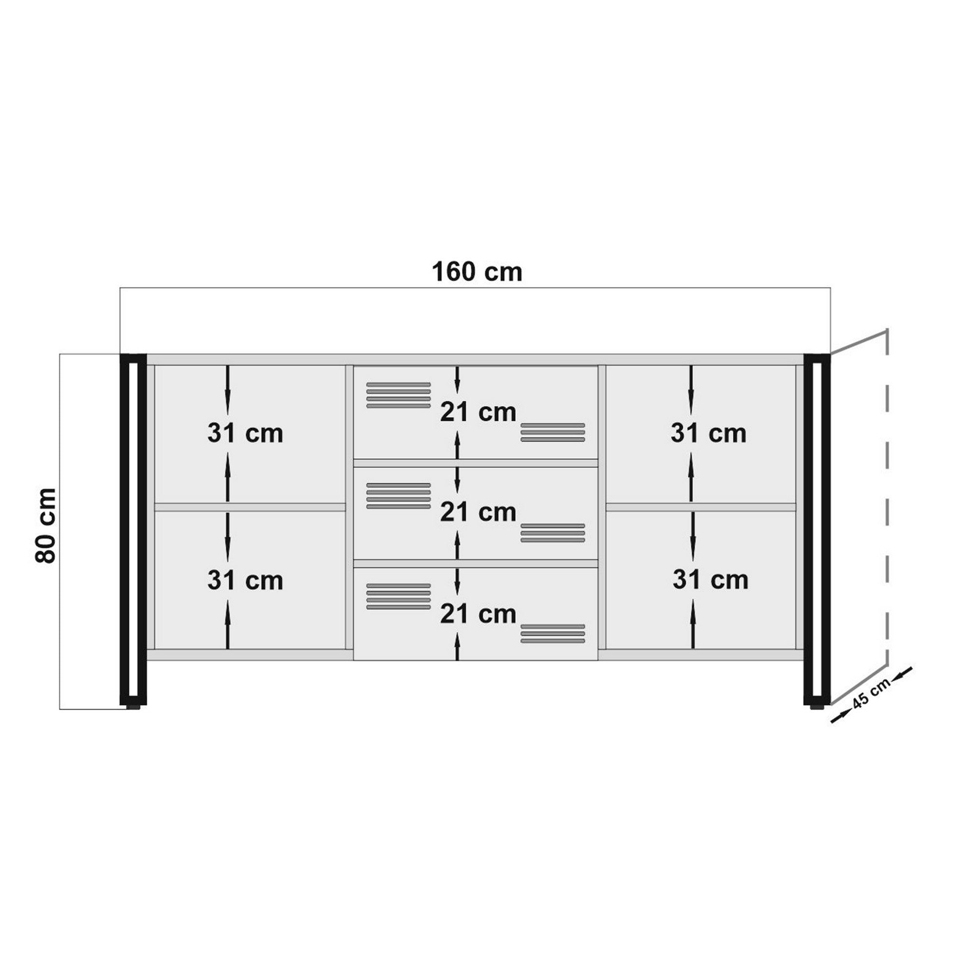 Aparador Industrial – 160 x 80 x 45 cm – Pinho Atlântico e Preto – Melamina e Metal