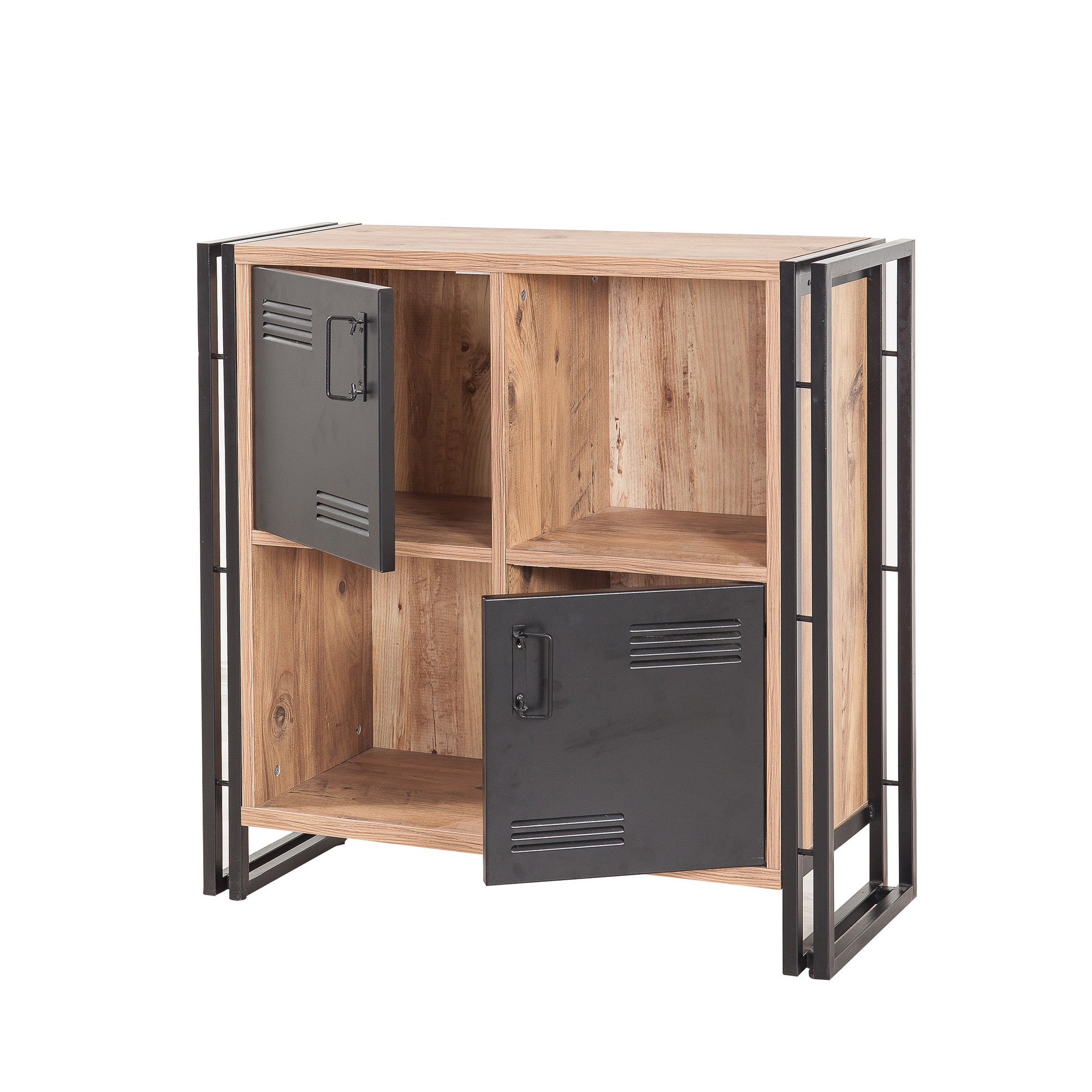 Estante industrial com estrutura de metal e portas banhadas, pinho atlântico e preto, 89 x 89 x 35 cm | 100% revestida em melamina, 18 mm de espessura | Montável na parede, capacidade para 40 kg