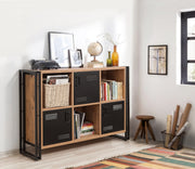 Estante industrial com estrutura de metal e portas banhadas, pinho atlântico e preto, 126 x 89 x 35 cm | 100% revestida em melamina, 18 mm de espessura | Montável na parede, capacidade para 40 kg