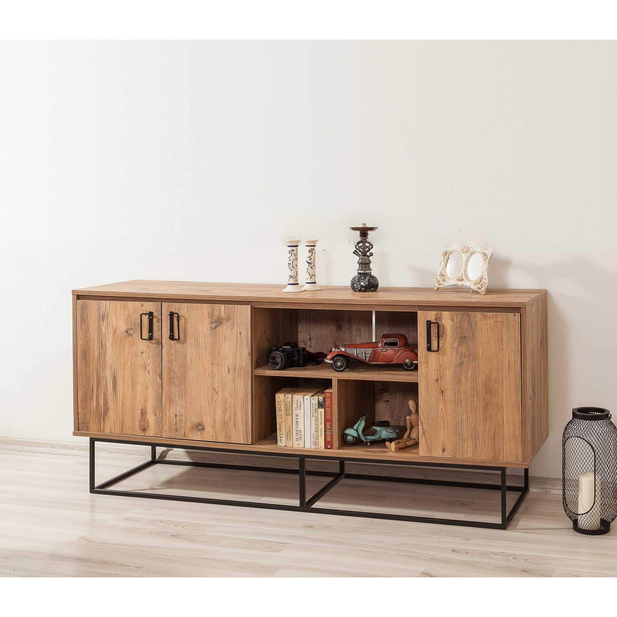 Aparador Moderno – 180 x 80 x 40 cm – Pinho Atlântico e Preto – Melamina