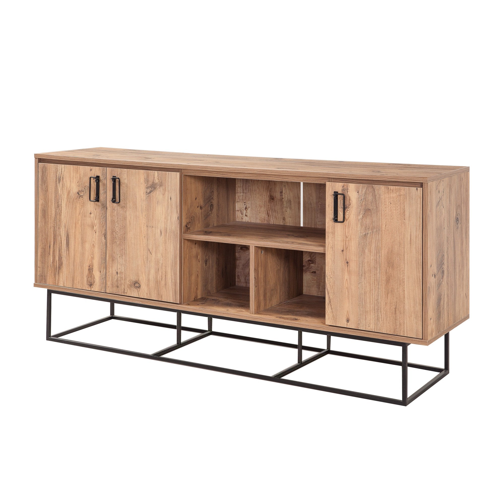 Aparador Moderno – 180 x 80 x 40 cm – Pinho Atlântico e Preto – Melamina
