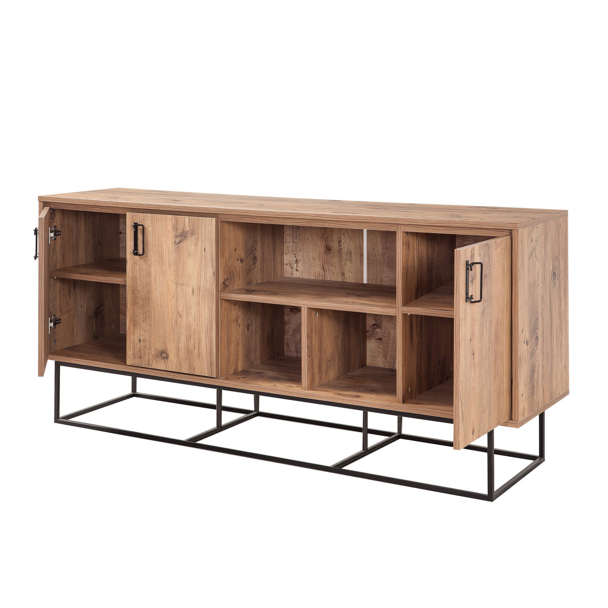 Aparador Moderno – 180 x 80 x 40 cm – Pinho Atlântico e Preto – Melamina