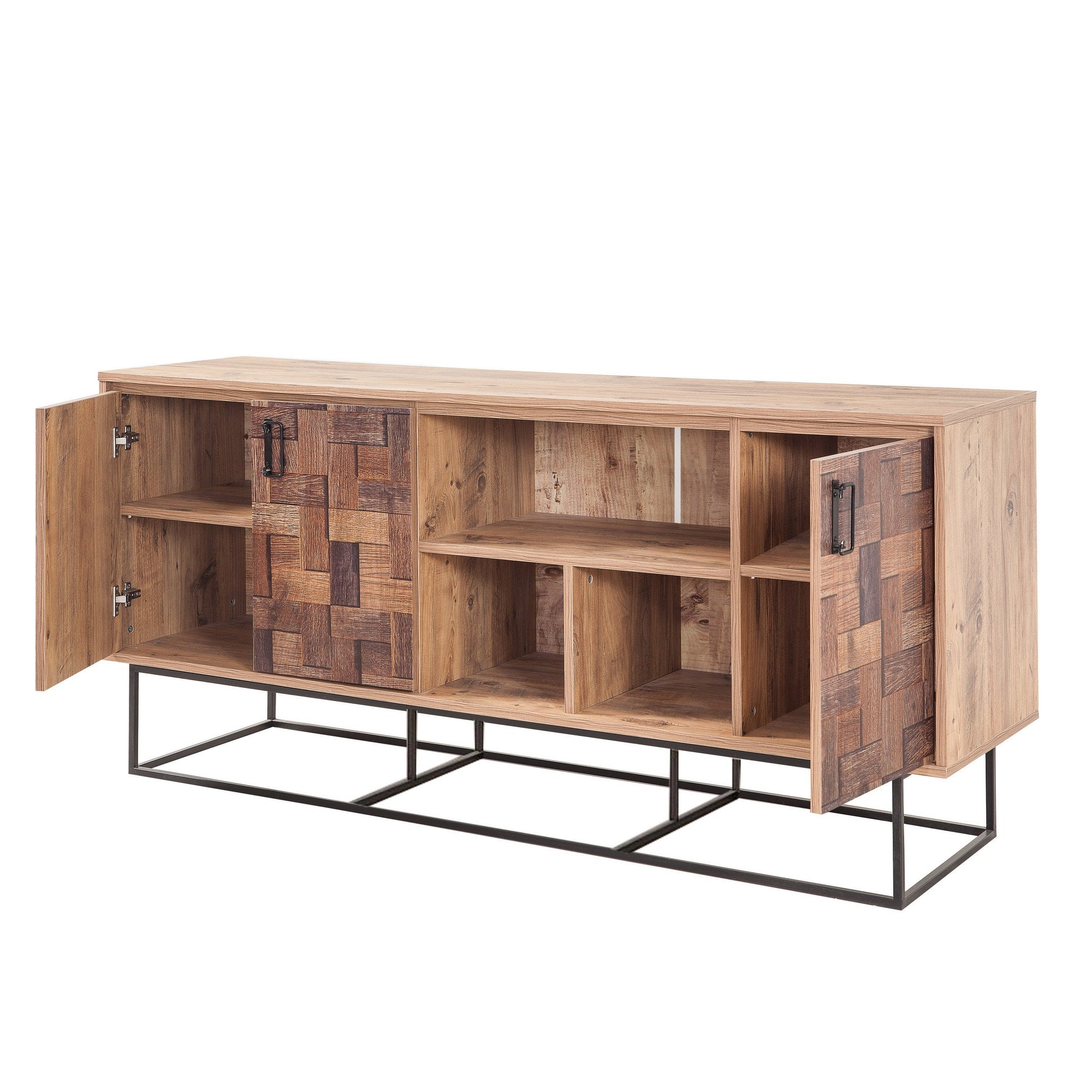 Aparador Moderno – 180 x 80 x 40 cm – Pinho Atlântico e Preto – Metal e Melamina