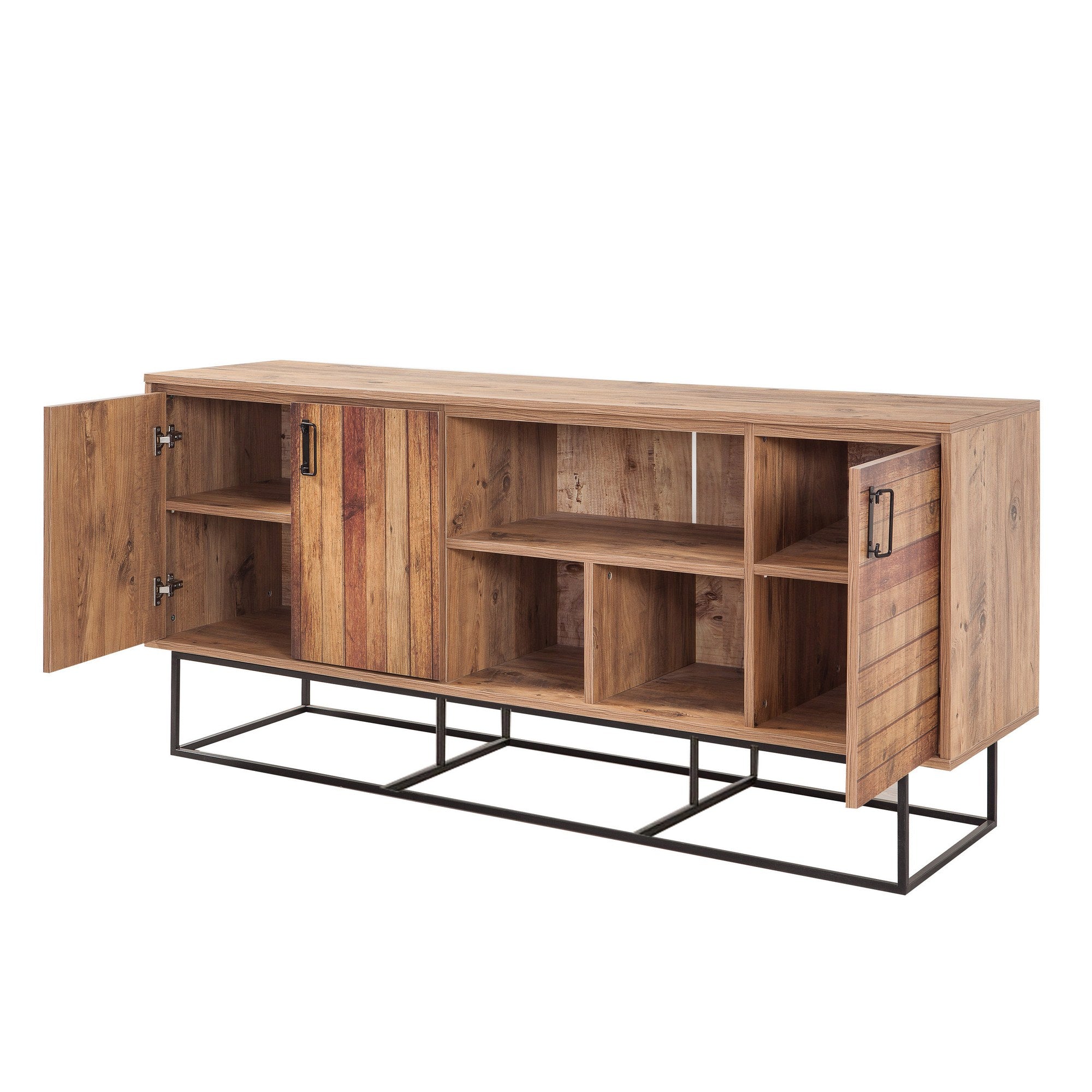 Aparador Moderno – 180 x 80 x 40 cm – Pinho Atlântico e Preto – Melamina e Metal