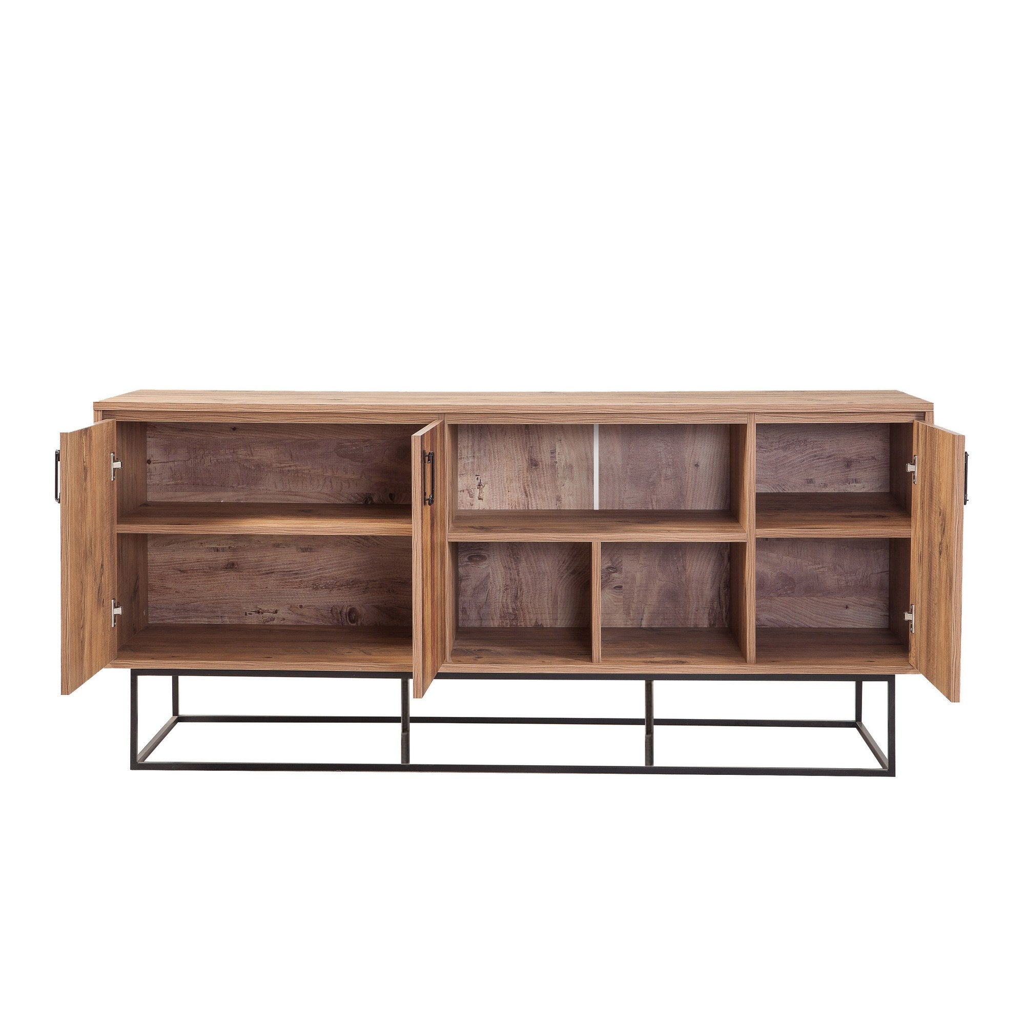 Aparador Moderno – 180 x 80 x 40 cm – Pinho Atlântico e Preto – Melamina e Metal