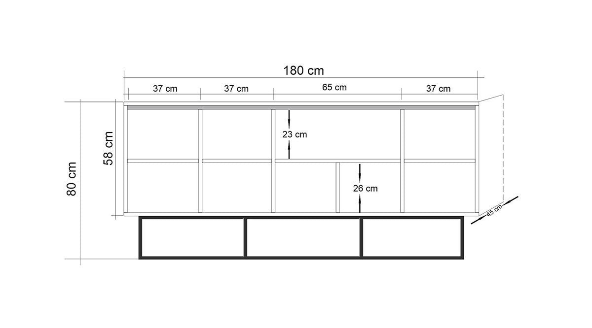 Aparador Moderno – 180 x 80 x 40 cm – Pinho Atlântico e Preto – Melamina e Metal