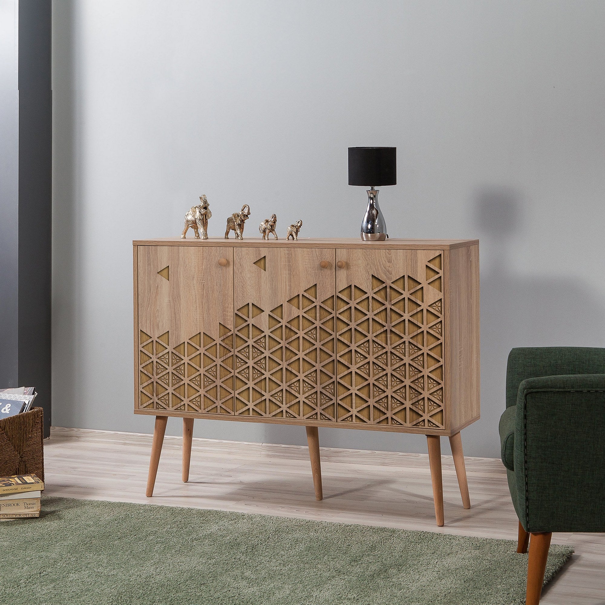Aparador Moderno – 120 x 90 x 36 cm – Carvalho Sonoma – Melamina