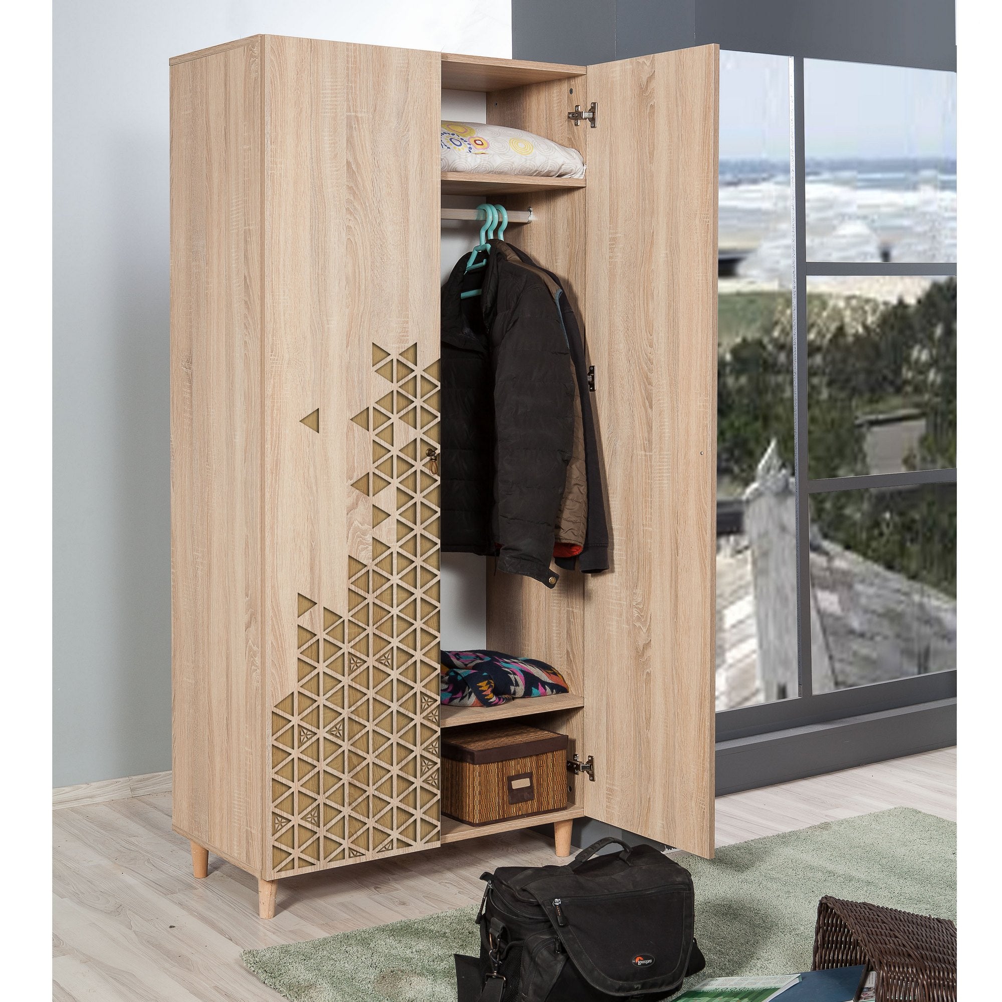 Guarda-roupa moderno – 90x192x52 cm – Carvalho Sonoma – Melamina