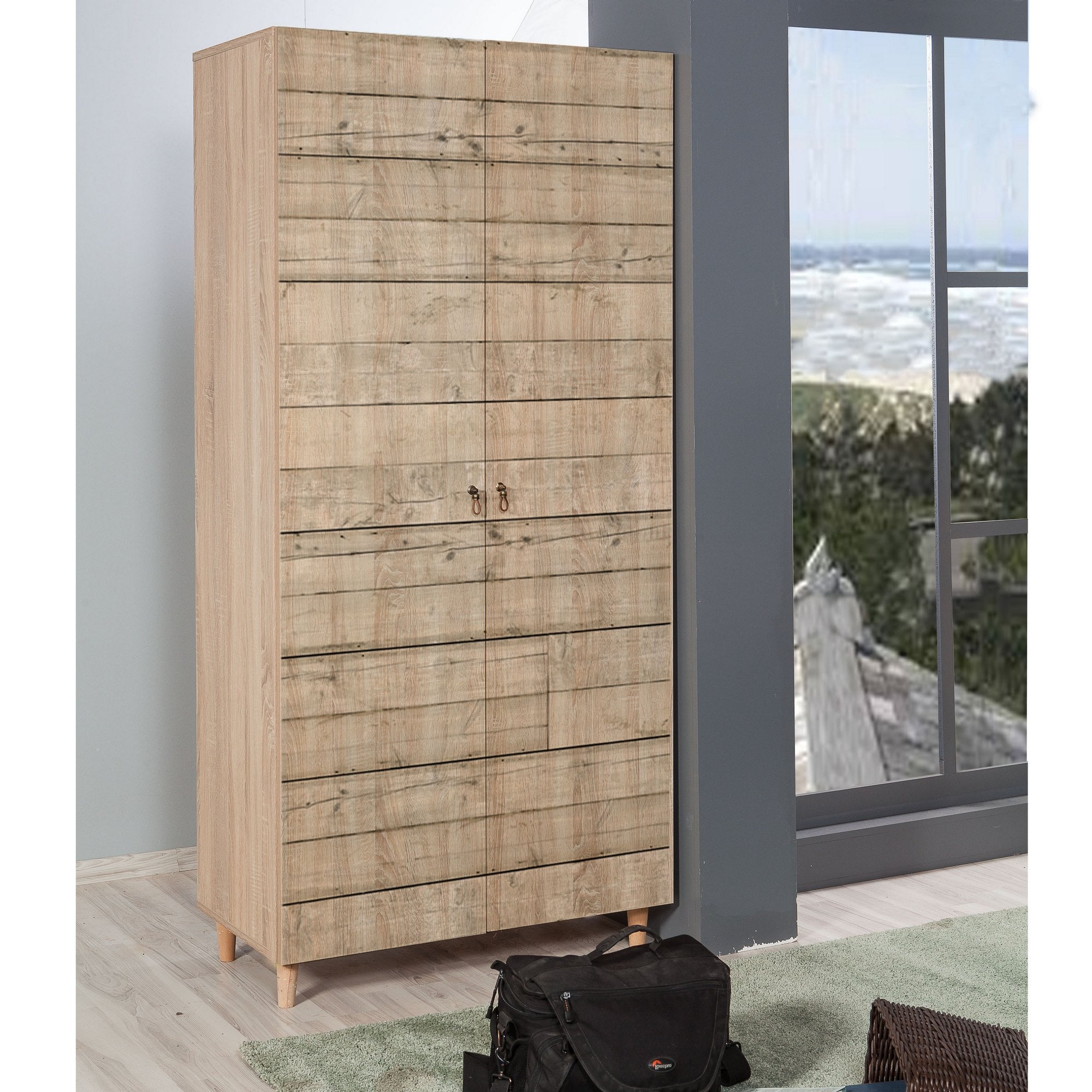 Guarda-roupa moderno em melamina – 90 x 192 x 52 cm – Carvalho Sonoma