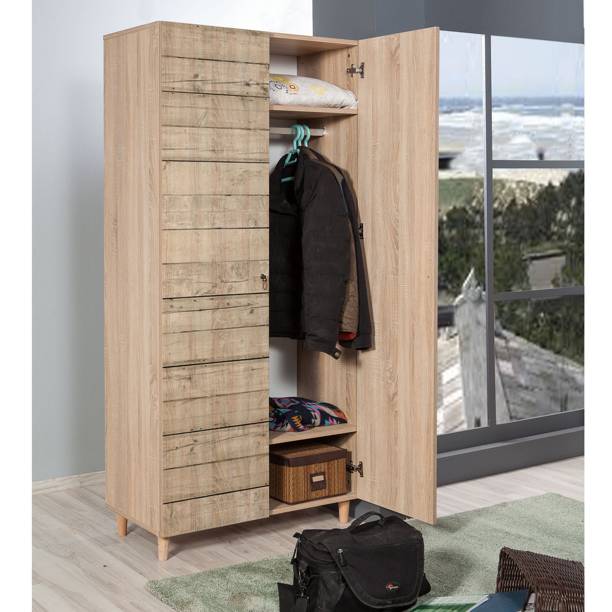 Guarda-roupa moderno em melamina – 90 x 192 x 52 cm – Carvalho Sonoma