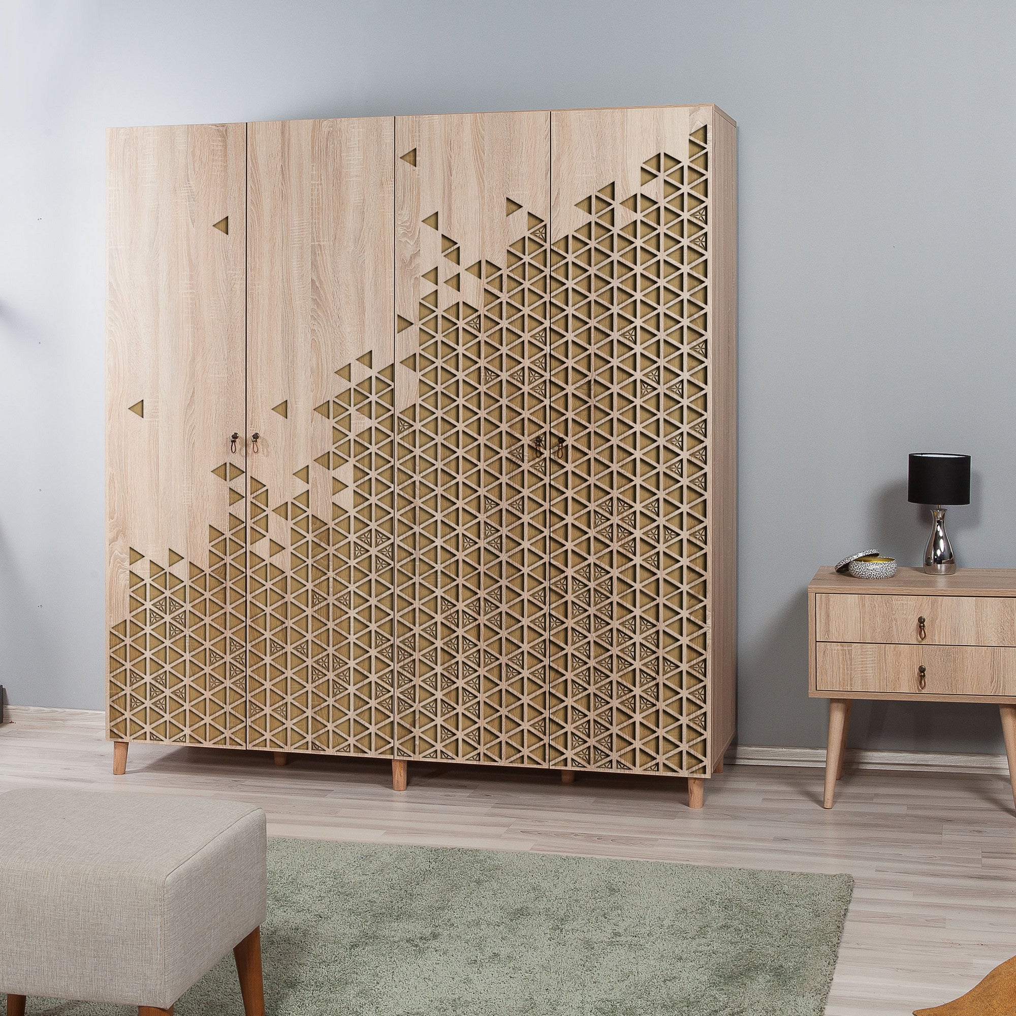 Guarda-roupa moderno – 180 x 192 x 52 cm – Carvalho Sonoma – Painel de partículas revestido em melamina