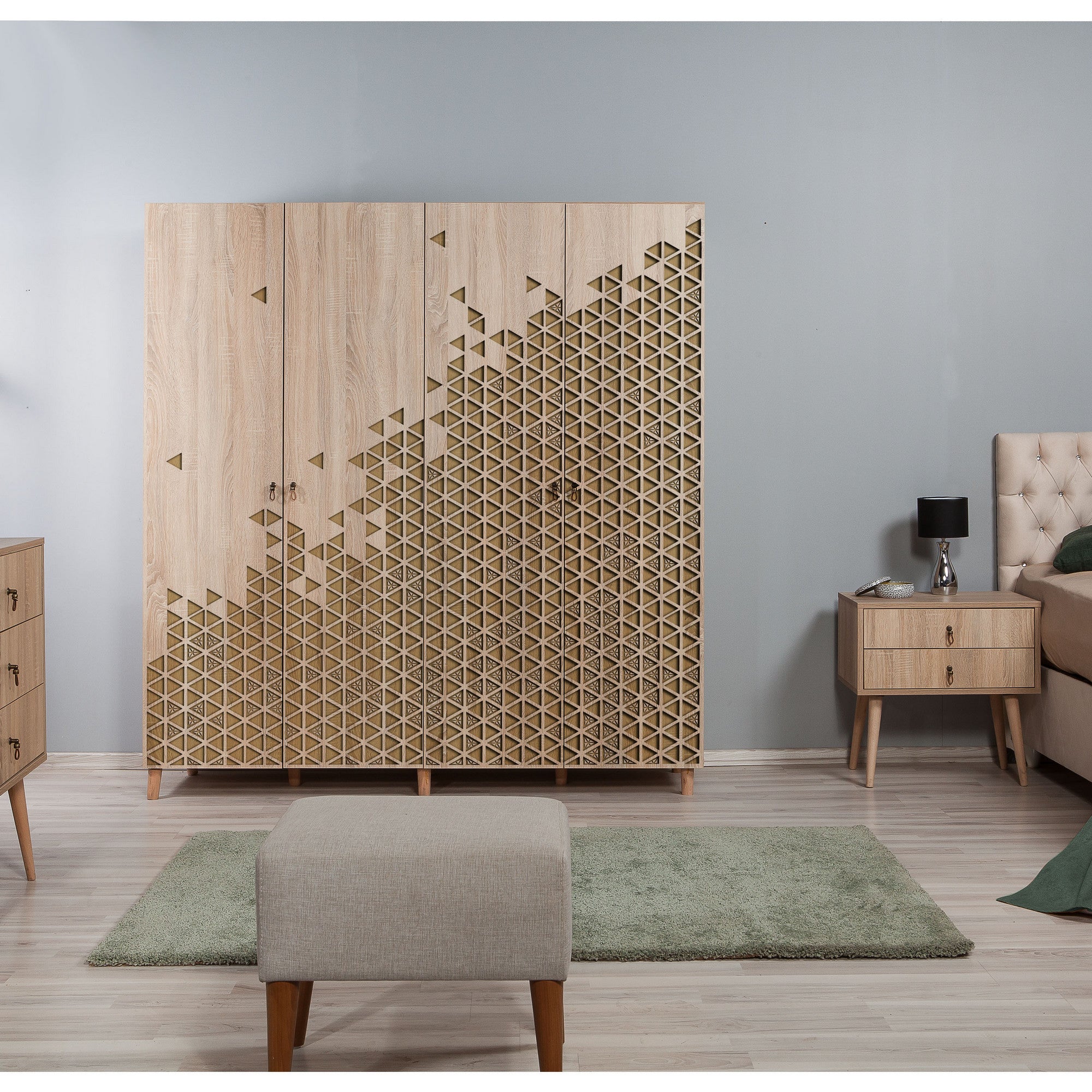 Guarda-roupa moderno – 180 x 192 x 52 cm – Carvalho Sonoma – Painel de partículas revestido em melamina