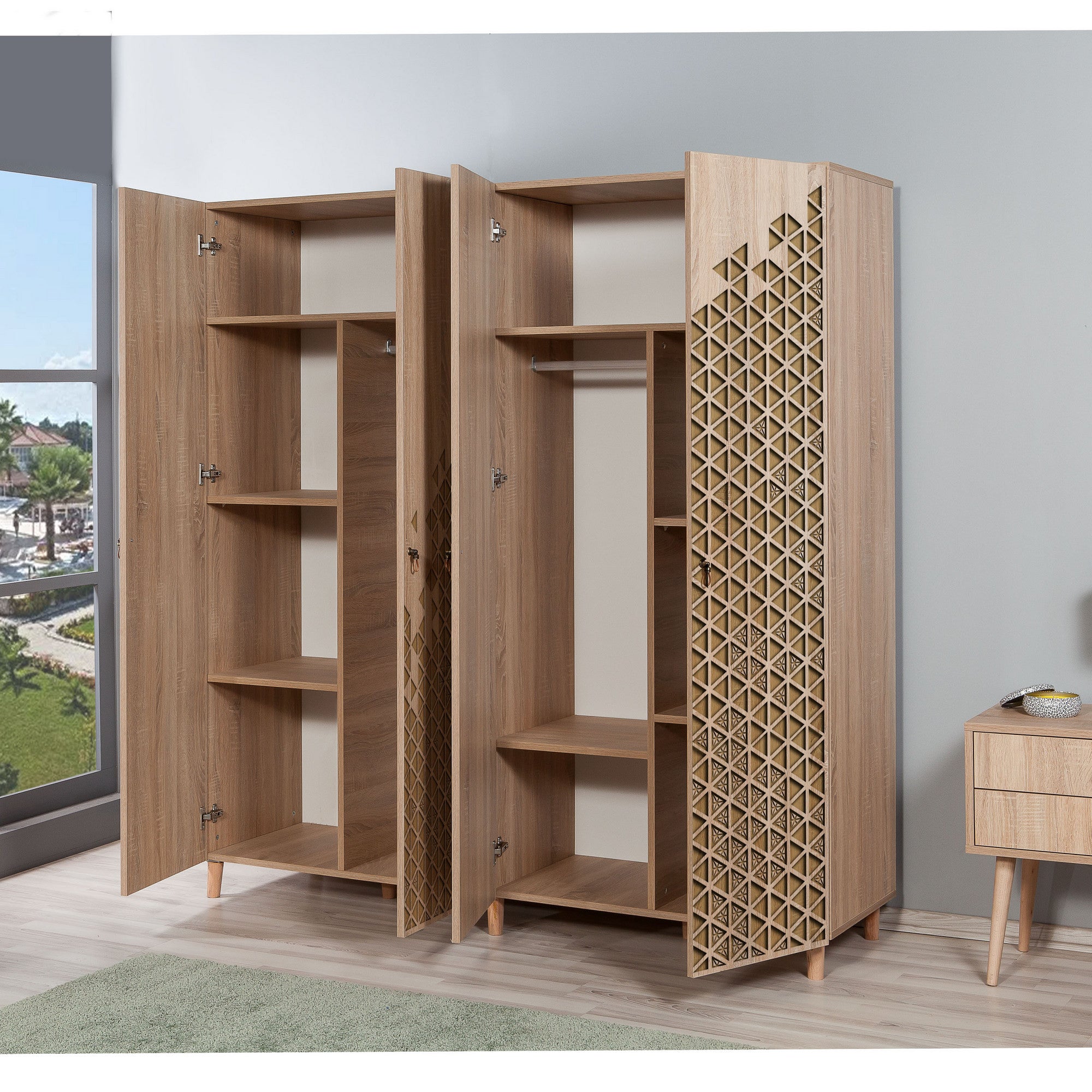 Guarda-roupa moderno – 180 x 192 x 52 cm – Carvalho Sonoma – Painel de partículas revestido em melamina