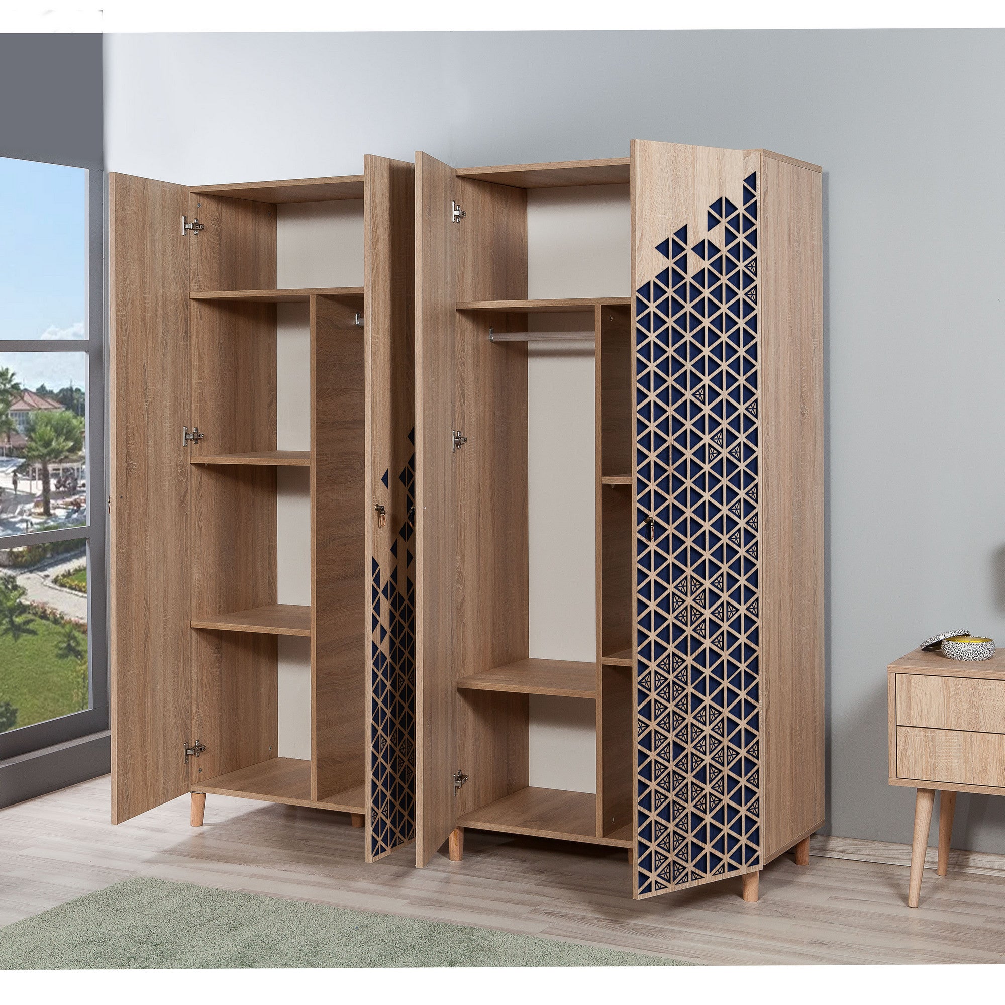 Guarda-roupa moderno – 180 x 192 x 52 cm – Carvalho Sonoma – 100% revestido em melamina
