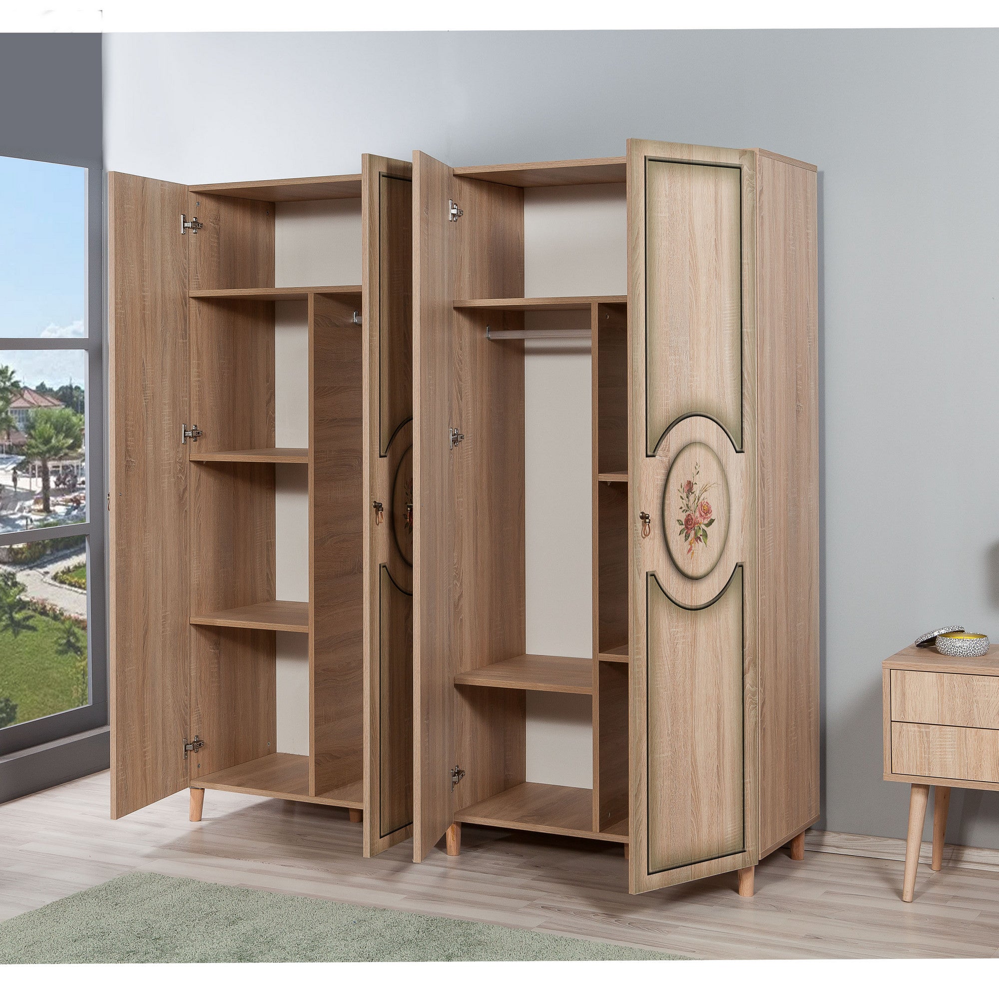 Guarda-roupa em partículas revestido a melamina – 180 cm x 192 cm x 52 cm – Carvalho Sonoma