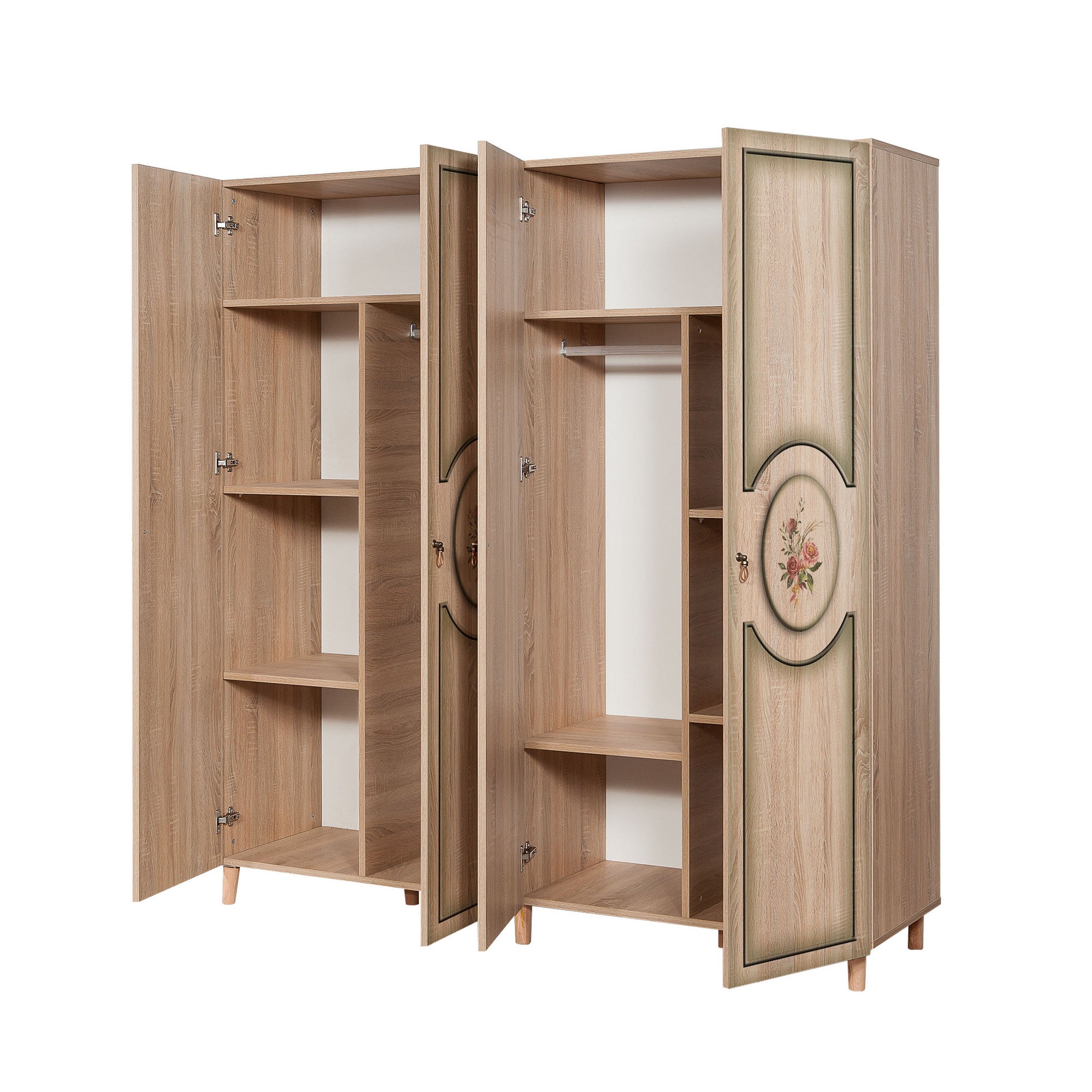 Guarda-roupa em partículas revestido a melamina – 180 cm x 192 cm x 52 cm – Carvalho Sonoma