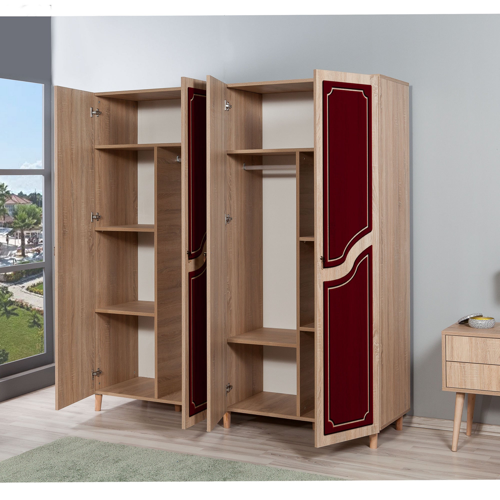 Guarda-roupa moderno – 180 x 192 x 52 cm – Carvalho Sonoma – Painel de partículas revestido a melamina