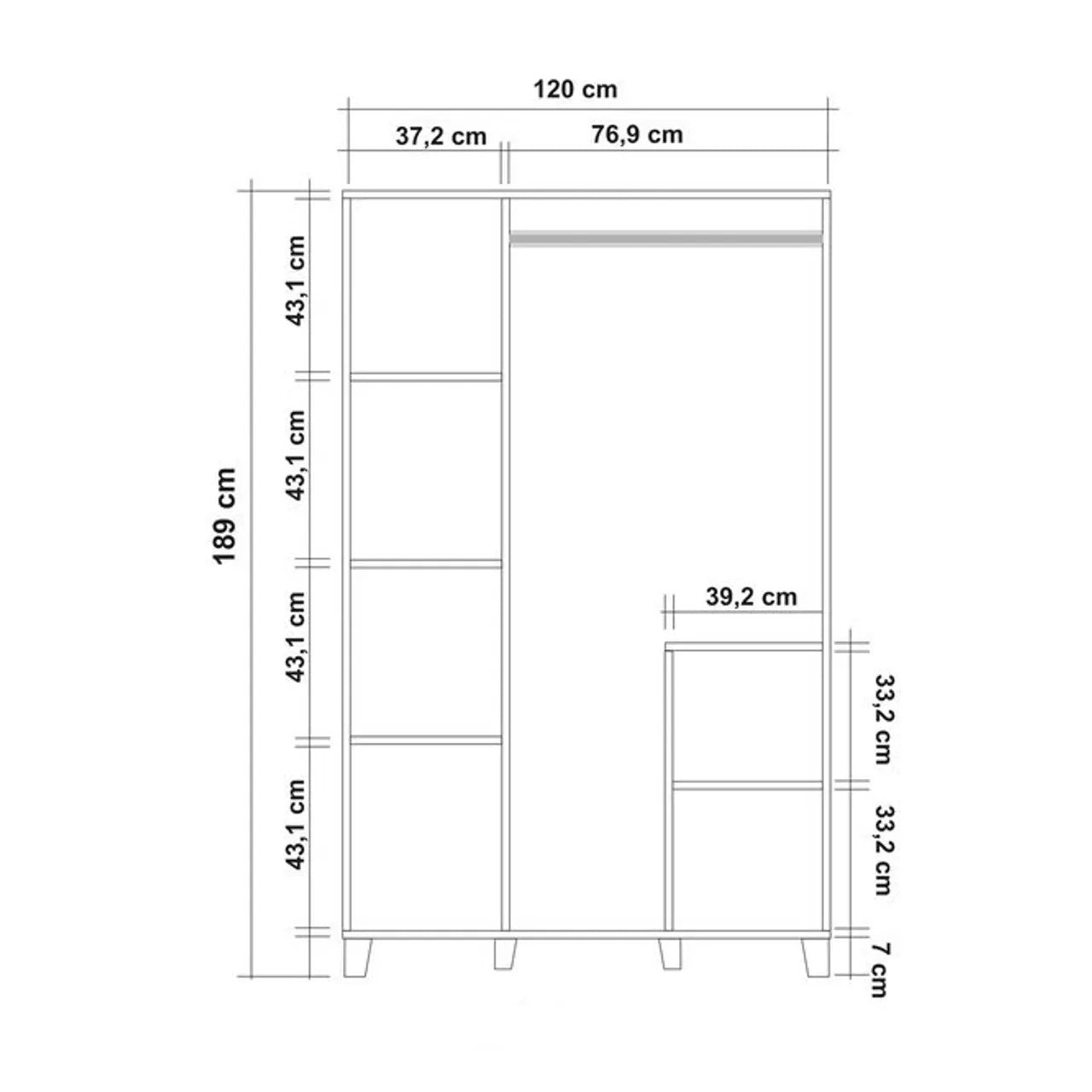Guarda-roupa em melamina – 120 cm x 189 cm x 48 cm – Pinho Atlântico