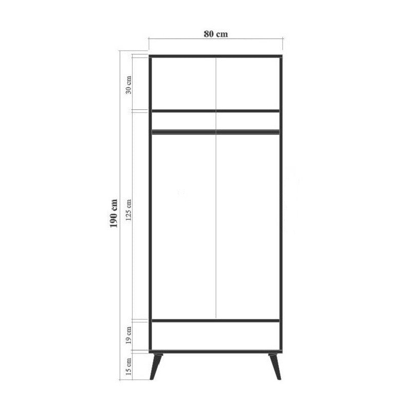 Guarda-roupa moderno – 80 cm x 190 cm x 45 cm – revestido em melamina – painel de partículas