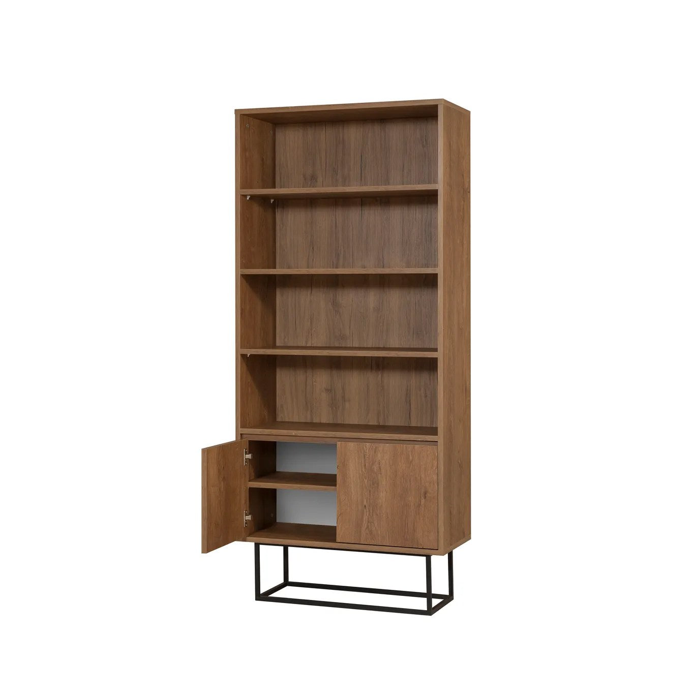 Estante Industrial Moderna – 80 x 182 x 36 cm – Nogueira e Preto – 100% Revestimento em Melamina