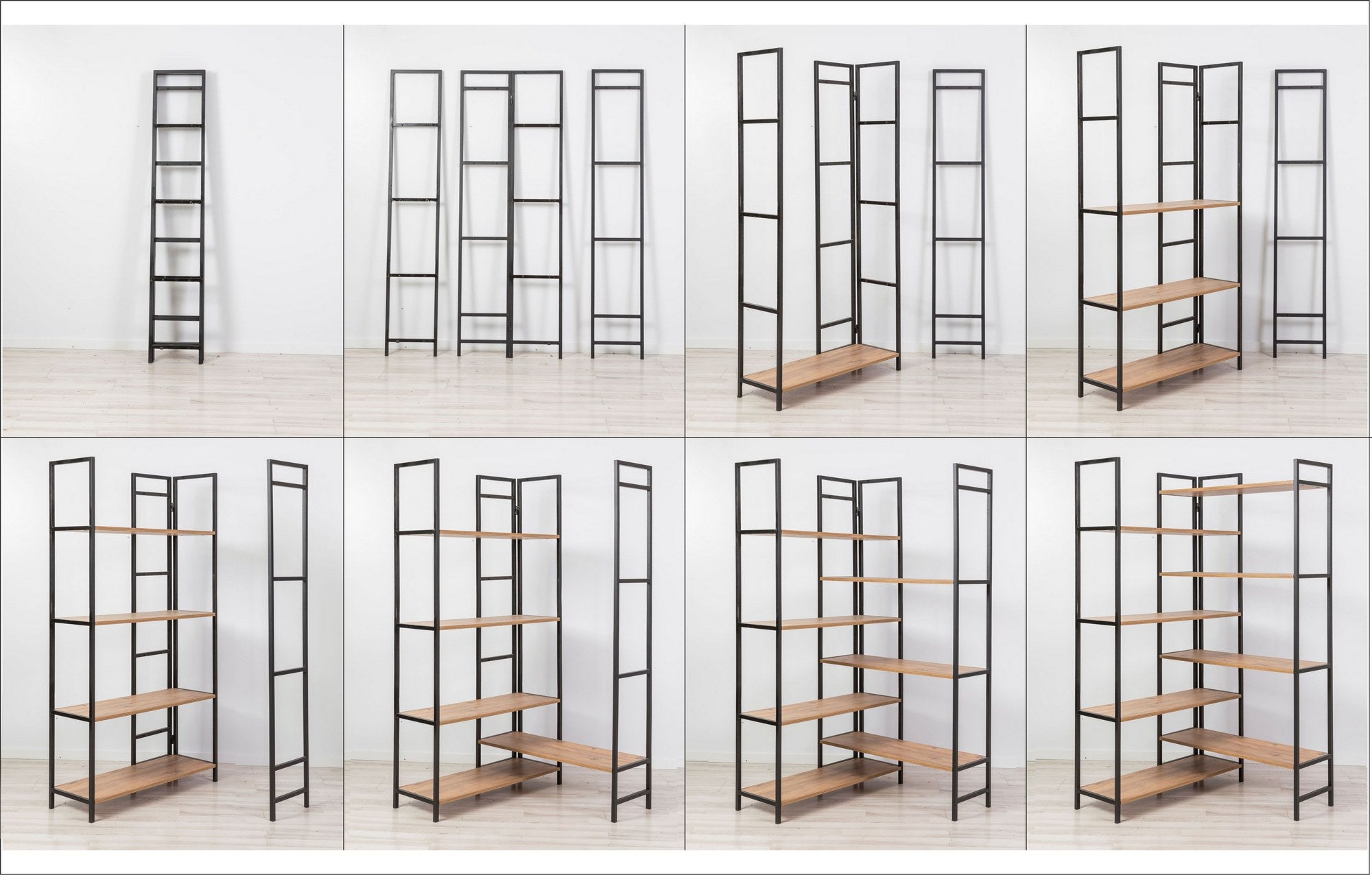Estante elegante de metal e painel de partículas – 94 x 177 x 94 cm – Pinho Atlântico e Preto