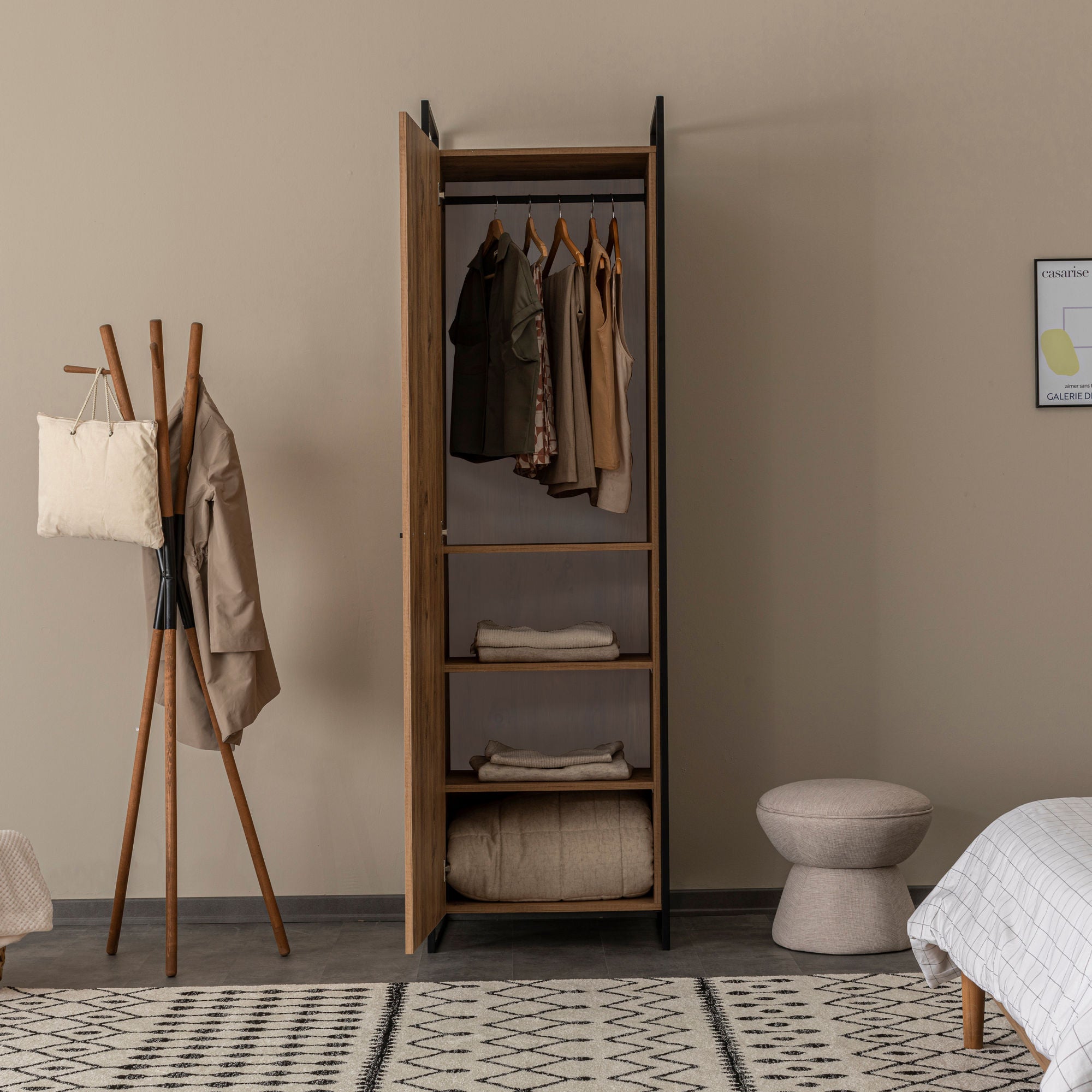 Guarda-roupa moderno – 64 cm x 225 cm x 52 cm – Pinho Atlântico – Painel de partículas revestido a melamina