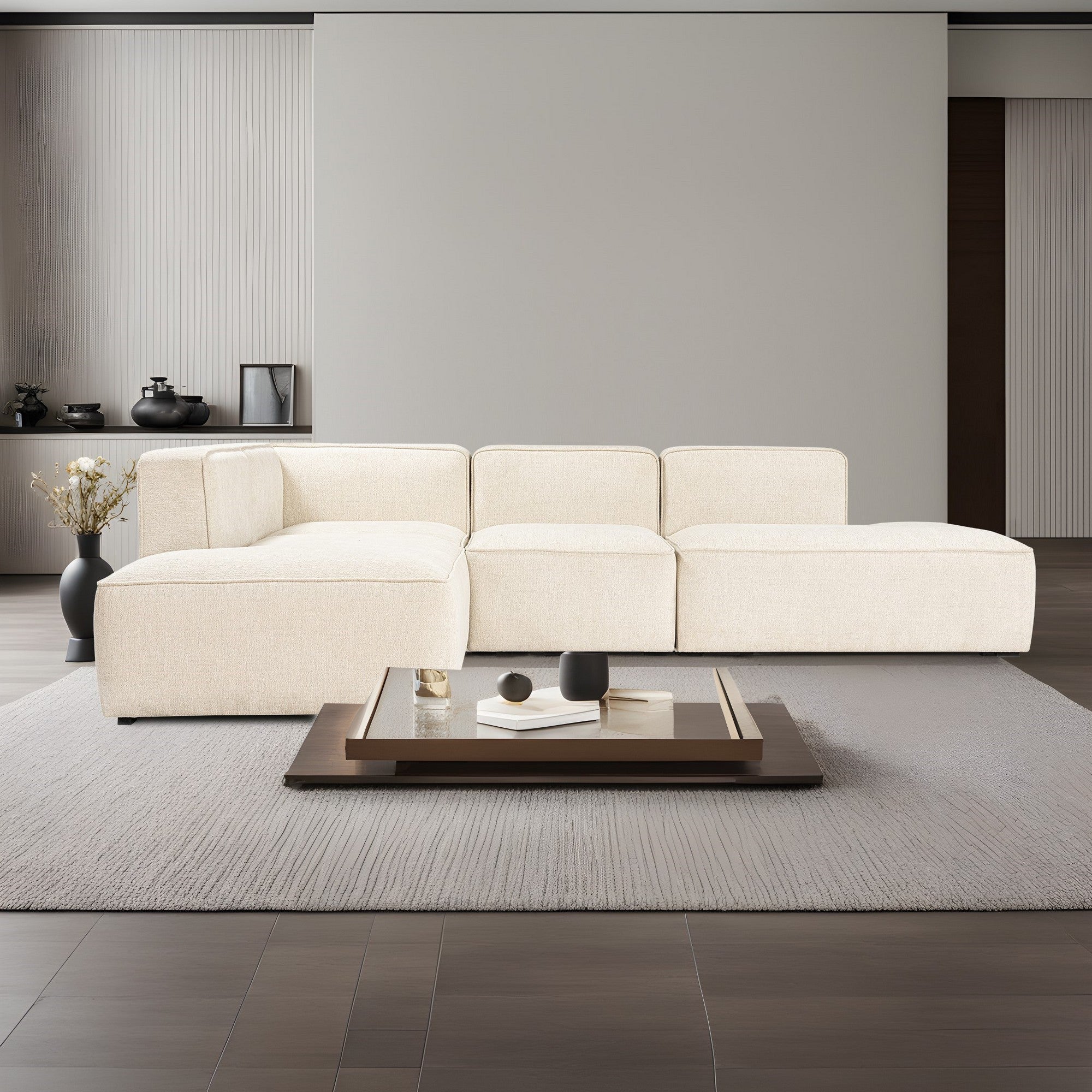 Sofá de Canto – 280x69x90 cm – Creme – Madeira