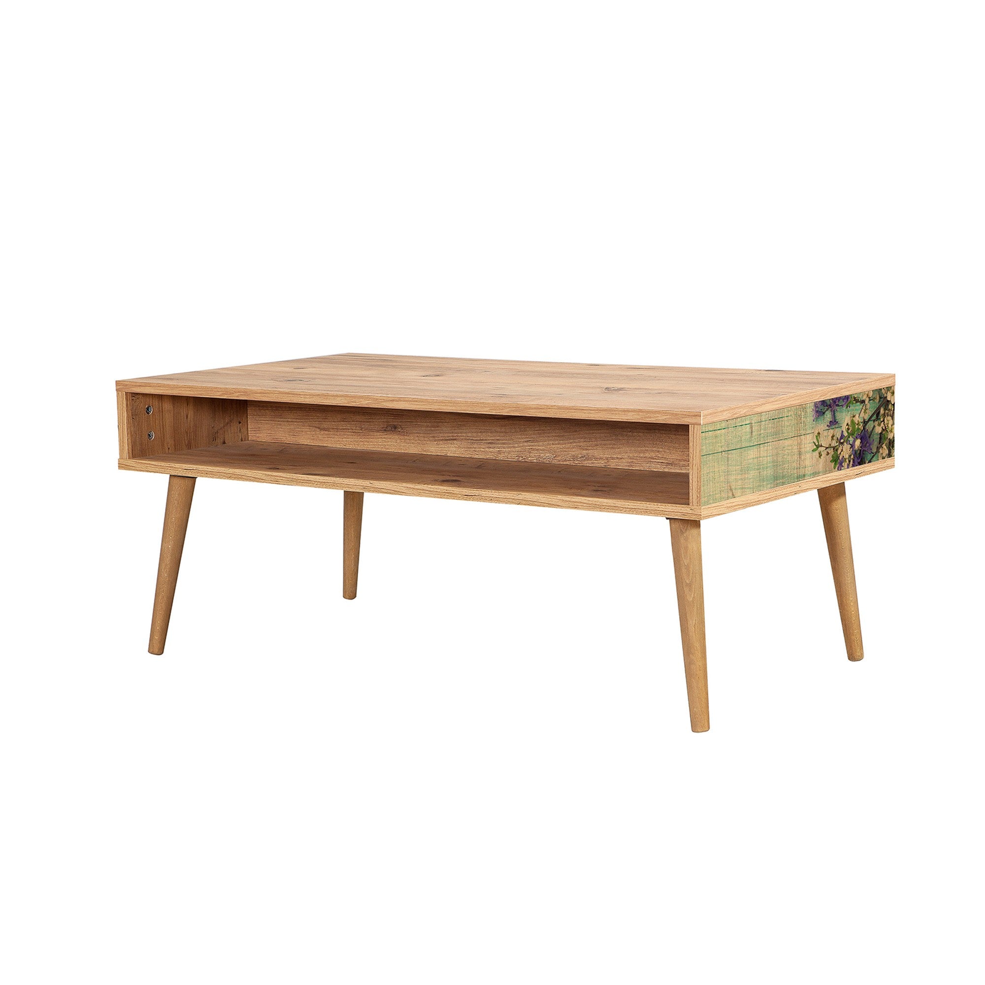 Mesa de Centro de 2 Andares – 110 x 60 x 45 cm – Verde e Pinho Atlântico – 100% Painéis de Partículas Revestidos a Melamina