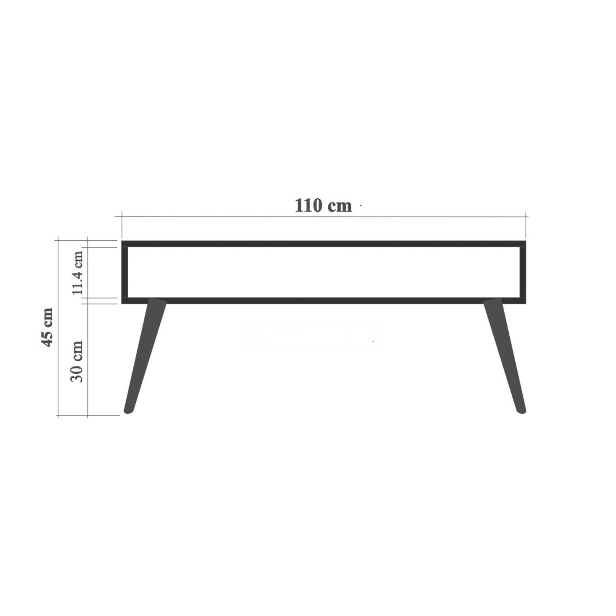 Mesa de Centro Moderna de 2 Andares – 110 x 60 x 45 cm – Pinho Atlântico, Preto e Vermelho – Melamina