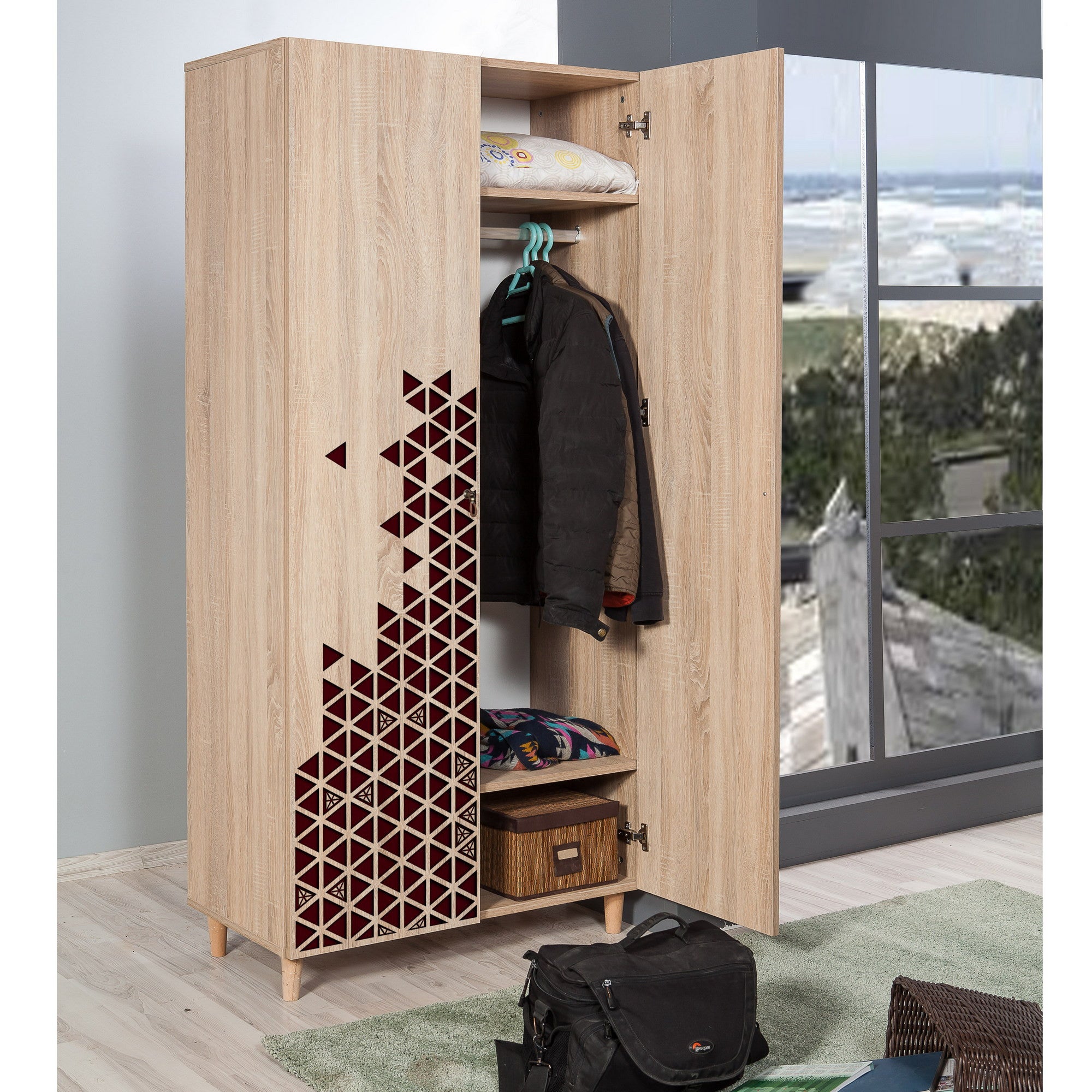 Guarda-roupa moderno – 90x192x52 cm – Carvalho Sonoma – Melamina