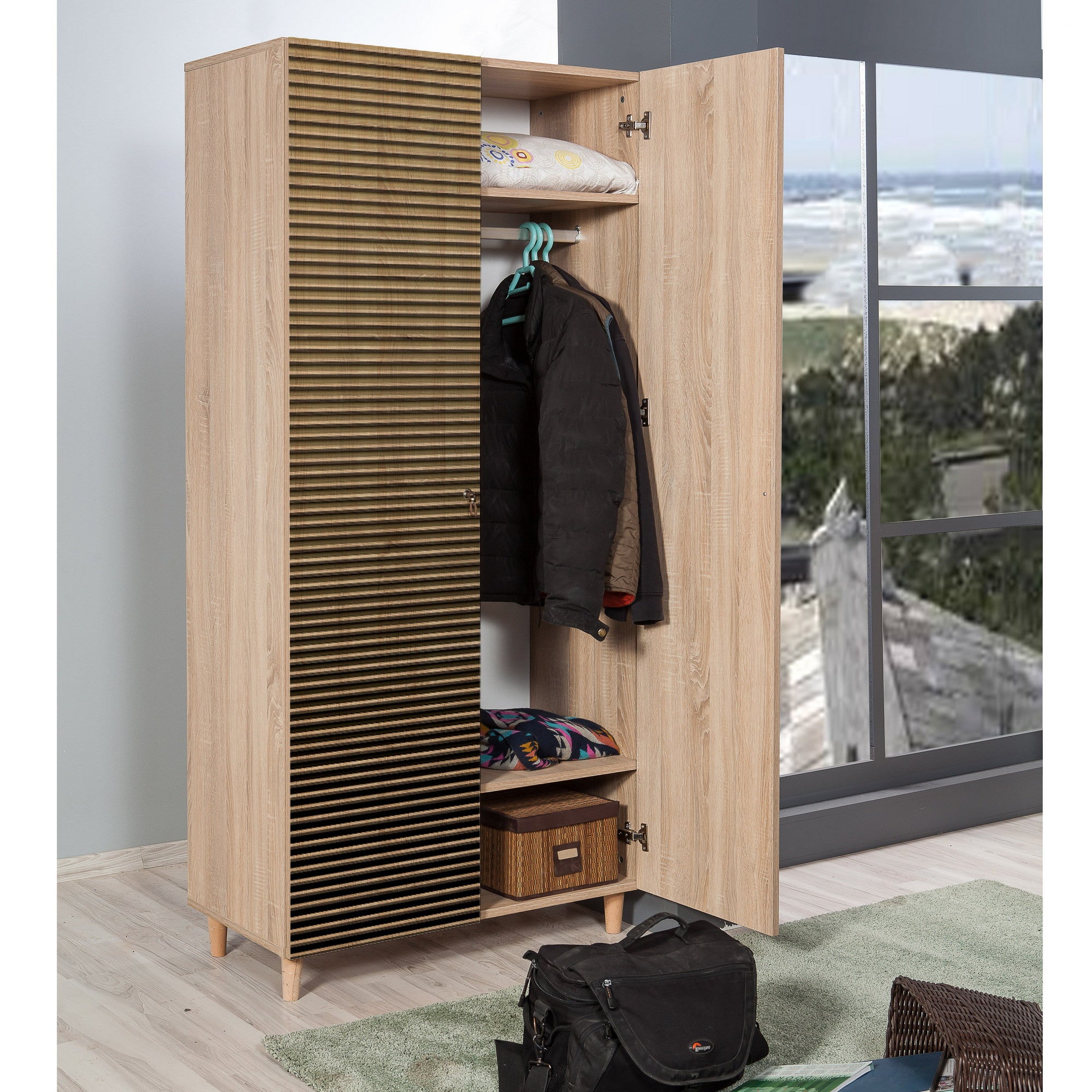 Guarda-roupa moderno – 90 x 192 x 52 cm – Carvalho Sonoma – Melamina