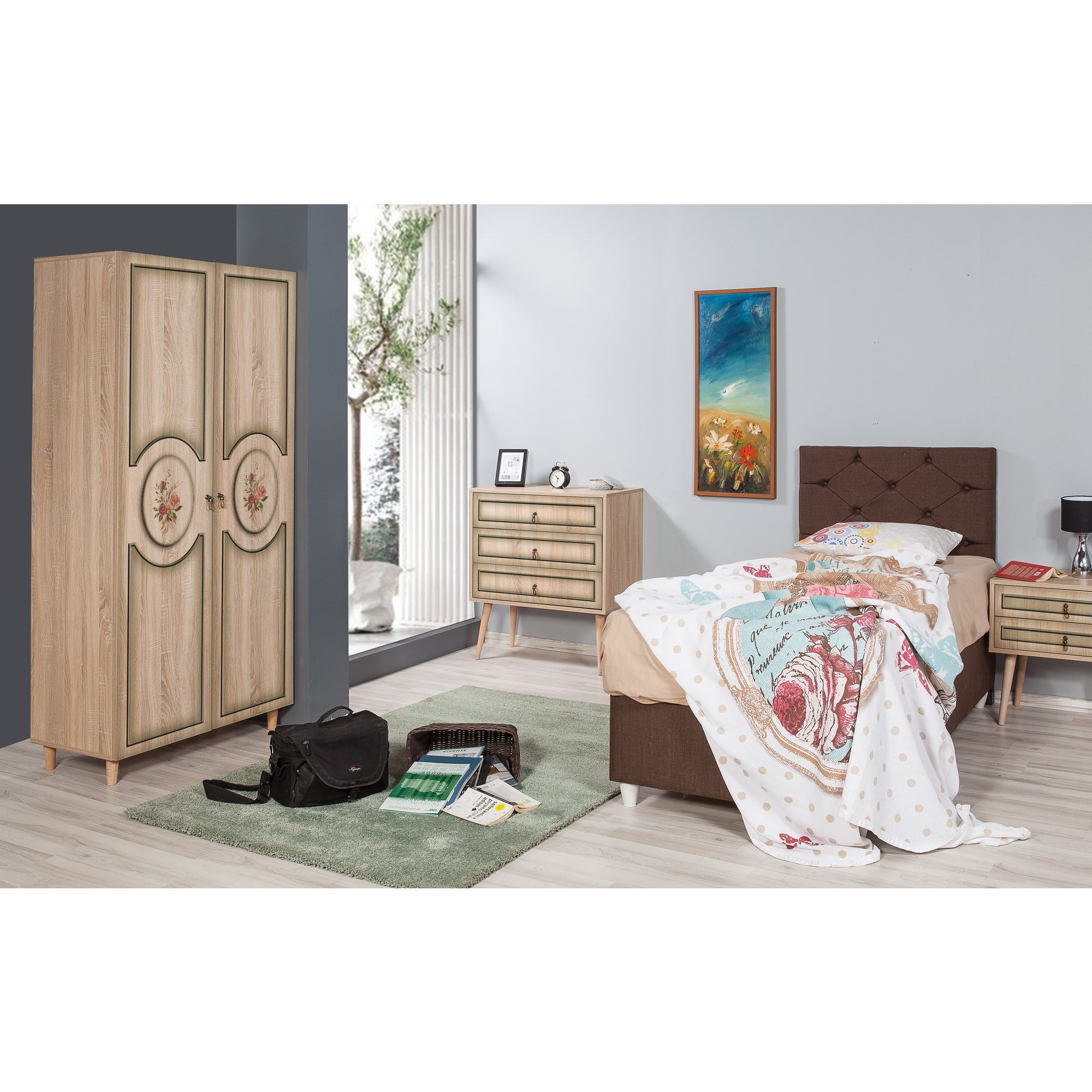 Guarda-roupa em painel de partículas revestido a melamina – 90 x 192 x 52 cm – Carvalho Sonoma
