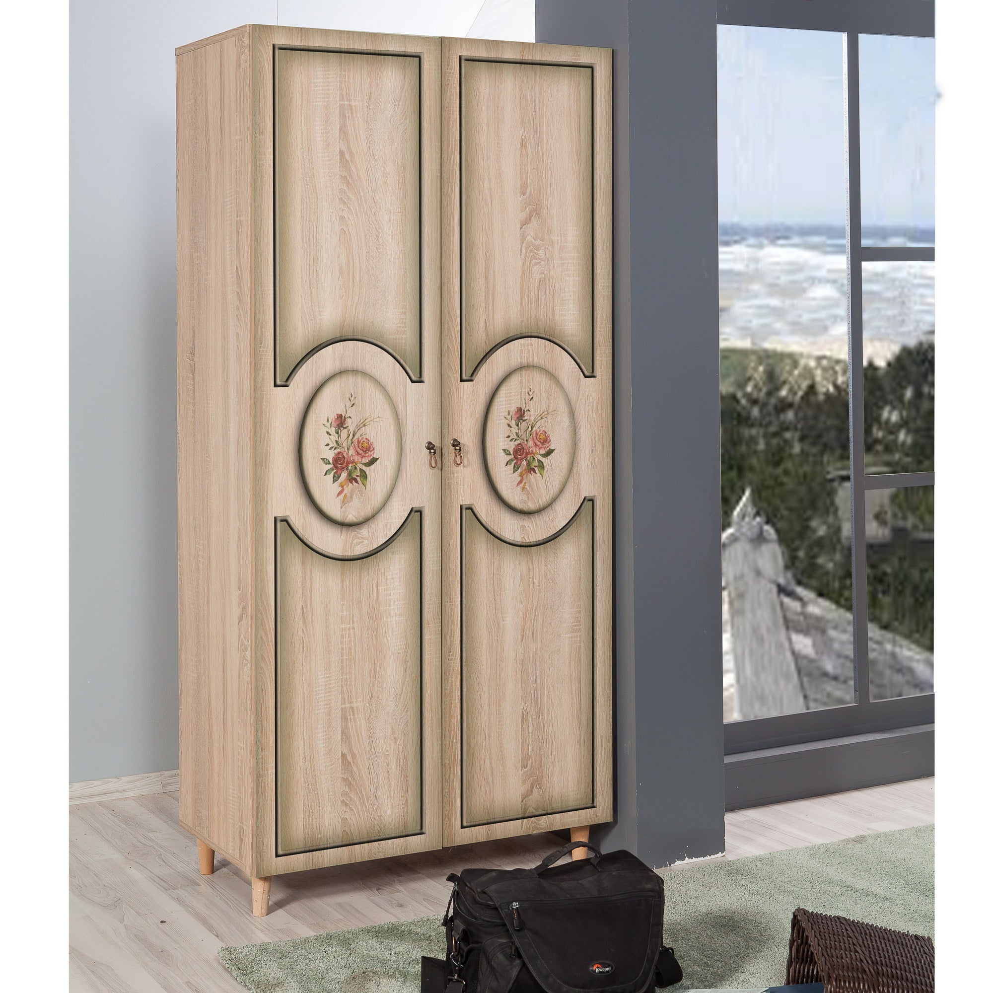 Guarda-roupa em painel de partículas revestido a melamina – 90 x 192 x 52 cm – Carvalho Sonoma