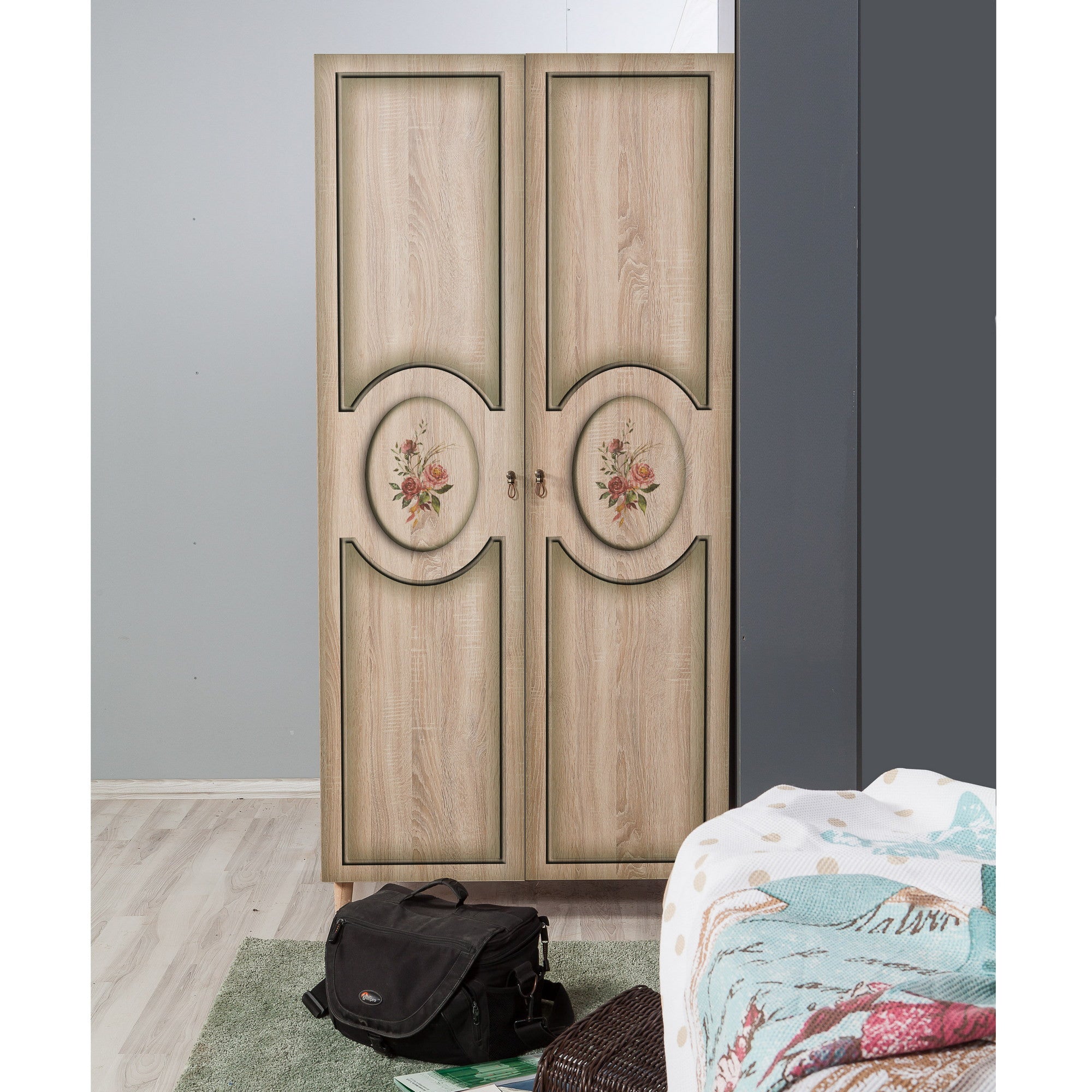 Guarda-roupa em painel de partículas revestido a melamina – 90 x 192 x 52 cm – Carvalho Sonoma