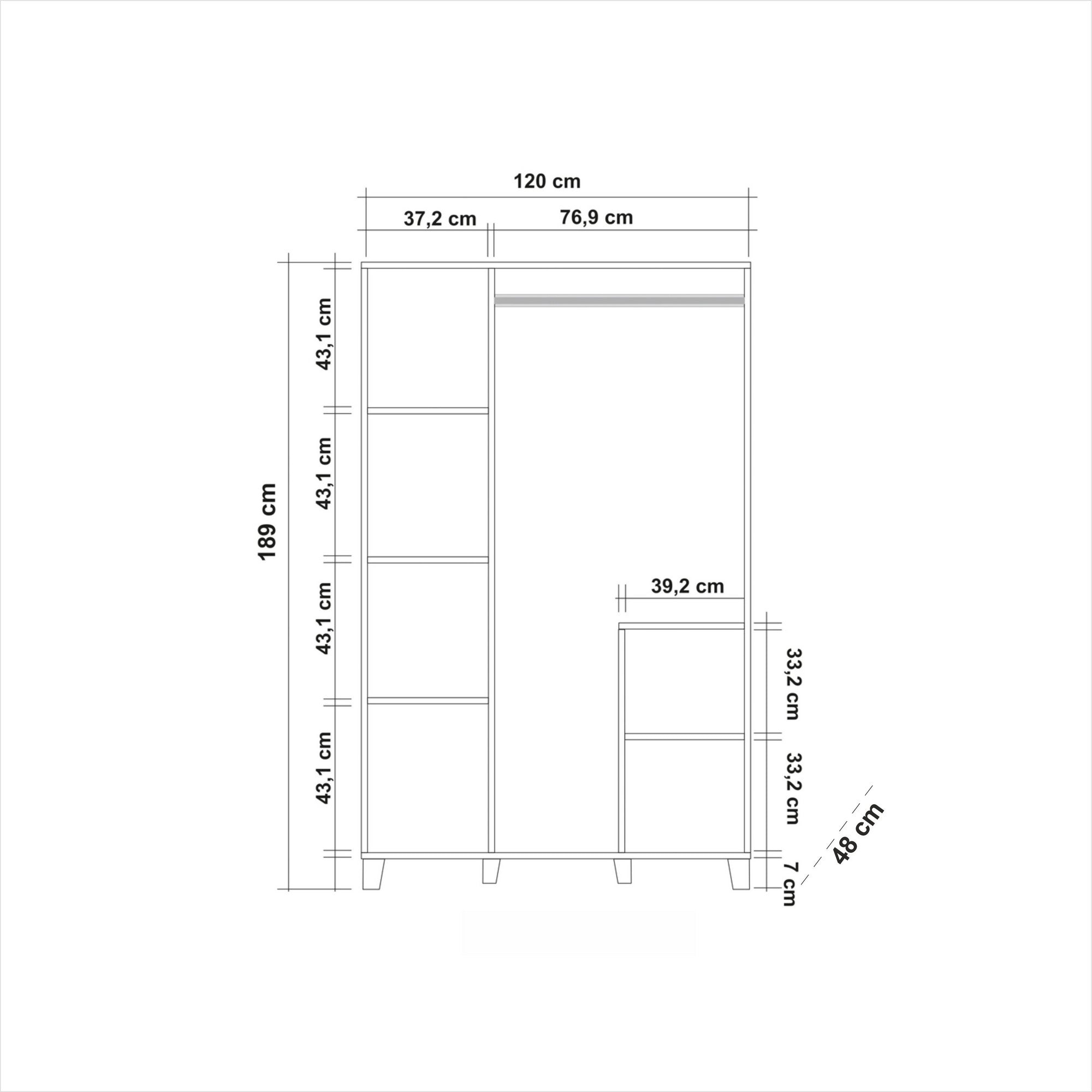 Guarda-roupa moderno – 120 x 189 x 48 cm – Pinho Atlântico – Painel de partículas revestido a melamina
