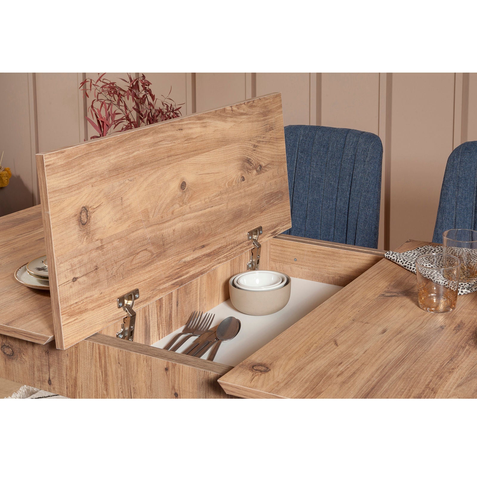 Conjunto de mesa de jantar extensível e cadeiras (4 peças) – 130 cm x 77 cm x 80 cm – azul-escuro – 100% melamina