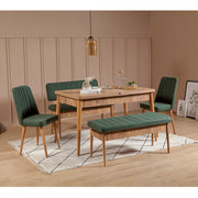 Conjunto de mesa de jantar extensível e cadeiras – L130 x A77 x P80 cm – Pinheiro do Atlântico e Verde – MDF revestido em melamina