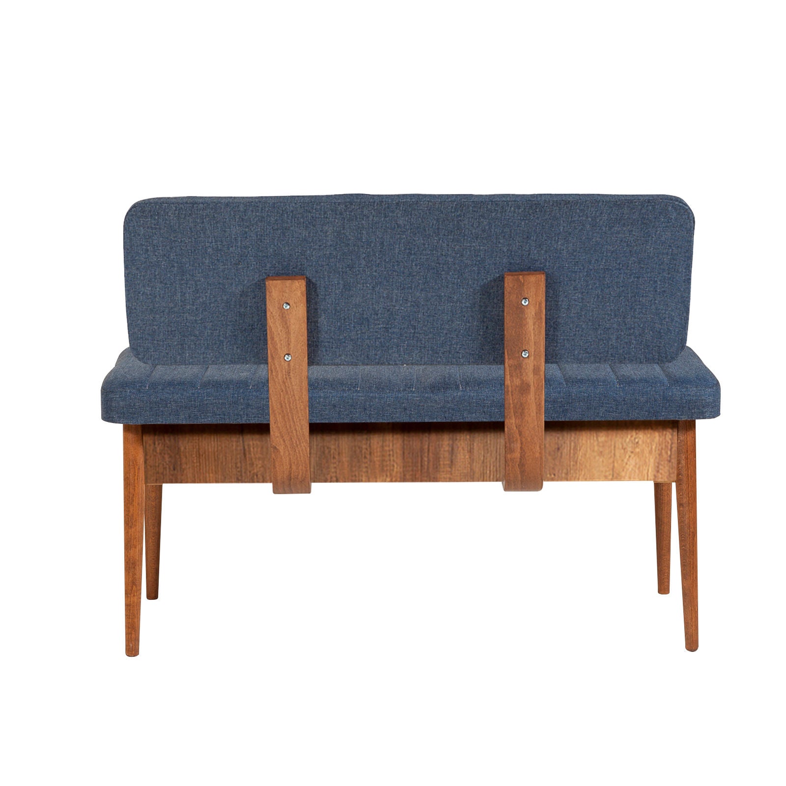Conjunto de mesa de jantar extensível e cadeiras – 130-165 cm – nogueira e azul-escuro – 100% melamina, tecido de linho, pernas de madeira de carpa
